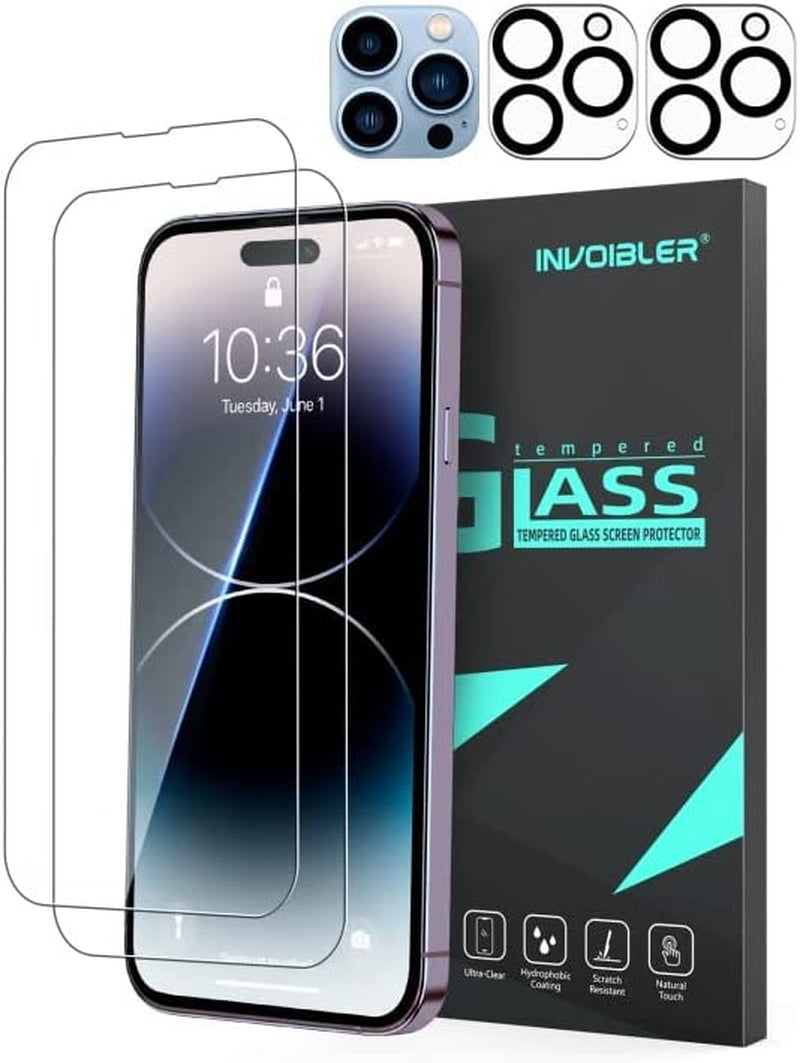 Invoibler 3 Pack Screen Protector Compatible with Iphone 13 + 3 Pack Camera Lens Protector, Iphone 13 Screen Protector Tempered Glass, 6.1 Inch [HD Clear] [Bubble Free] [Not for Iphone 13 Pro]  Invoibler For iPhone 14 Pro Max  