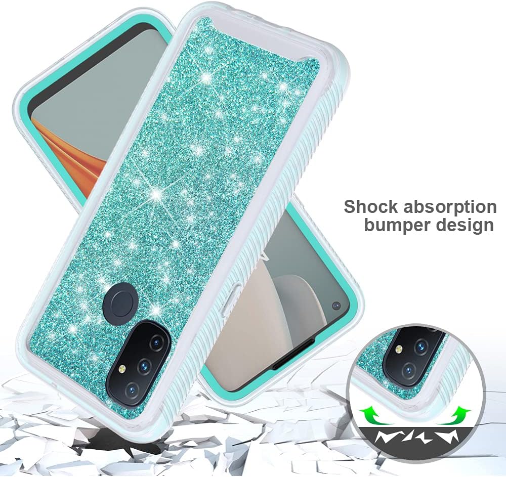 Jackpot Wireless Designed for Oneplus Nord N100 Case, Oneplus N100 Glitter Phone Case with Built in Screen Protector Crystal Clear Bling Sparkly Crystal Shockproof Bumper Protective Phone Cover (Teal)  JACKPOT WIRELESS   