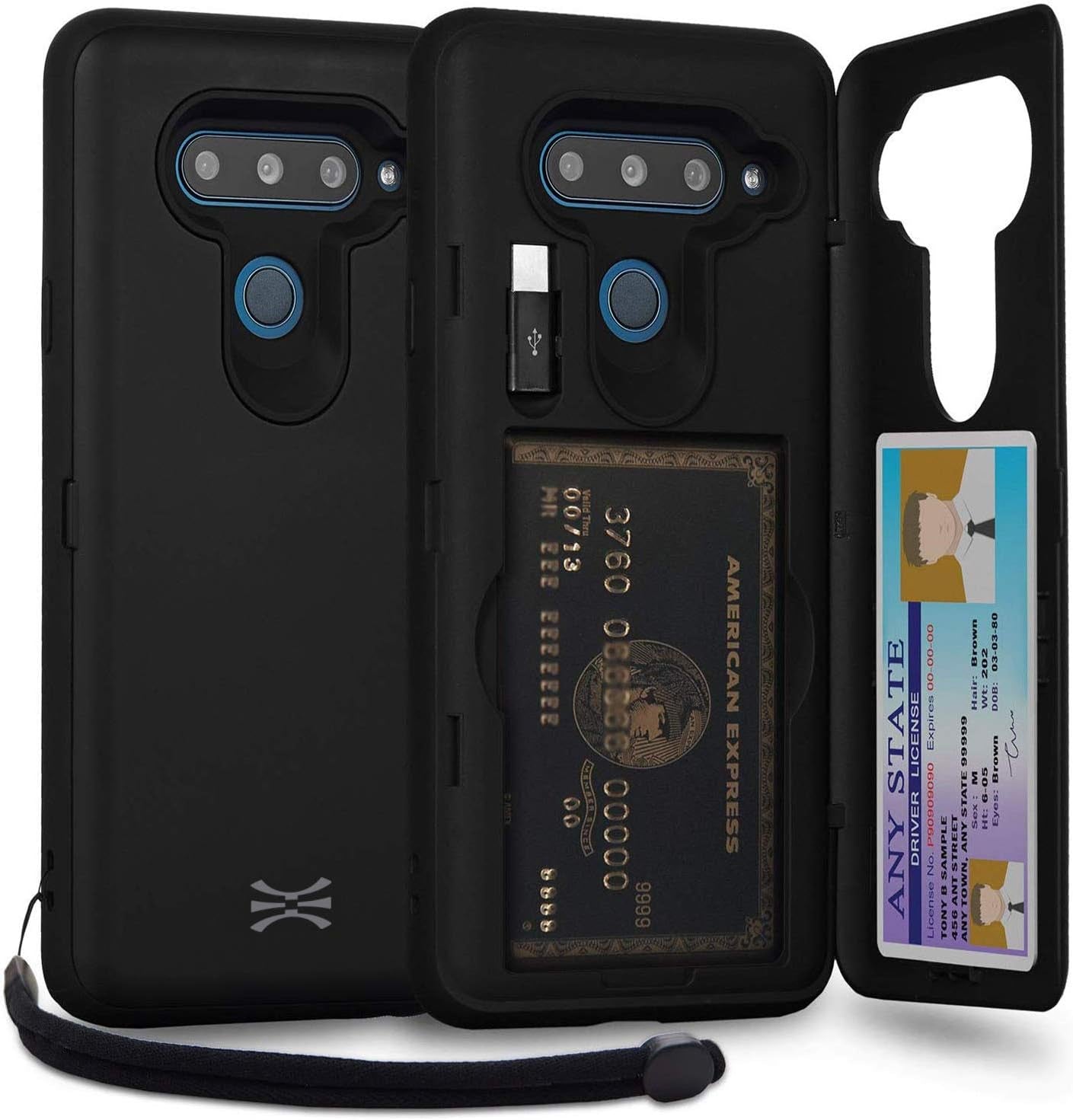 TORU CX PRO Case for LG V40 Thinq, with Card Holder | Slim Protective Cover with Hidden Credit Cards Wallet Flip Slot Compartment Kickstand | Include Mirror, Strap, USB Adapter - Purple  iMODE Black  