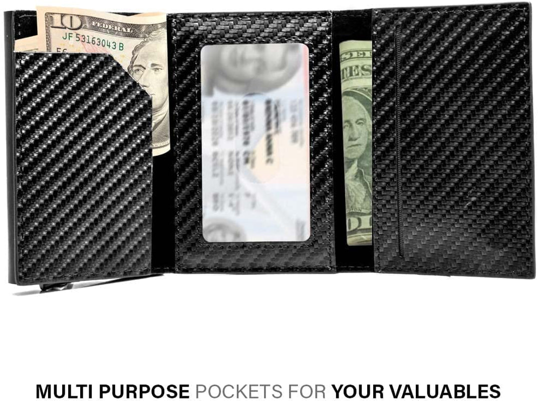 Azaera Apple Airtag Wallet Men and Pop up Credit Card Holder, Slim, Smart, Minimalist, Carbon Fiber Leather RFID Blocking with Air Black  Azaera   