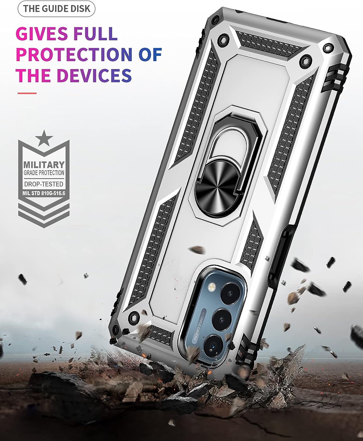 Military Grade Drop Impact for Oneplus Nord N200 5G Case Oneplus Nord N200 Case 360 Metal Rotating Ring Kickstand Holder Armor Heavy Duty Shockproof Case for Oneplus Nord N200 5G Phone Case (Silver)  Dionsibei   