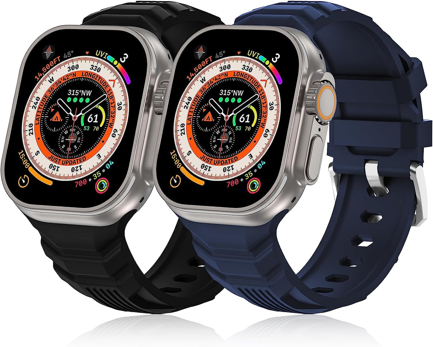 Seizehe Sport Bands Compatible with Apple Watch Ultra Band 49Mm 45Mm 44Mm 42Mm for Men, Soft Silicone Wristbands Replacement Strap for Iwatch Ultra Bands Series 8/7/SE/6/5/4/3/2/1, 2 Packs  Seizehe   