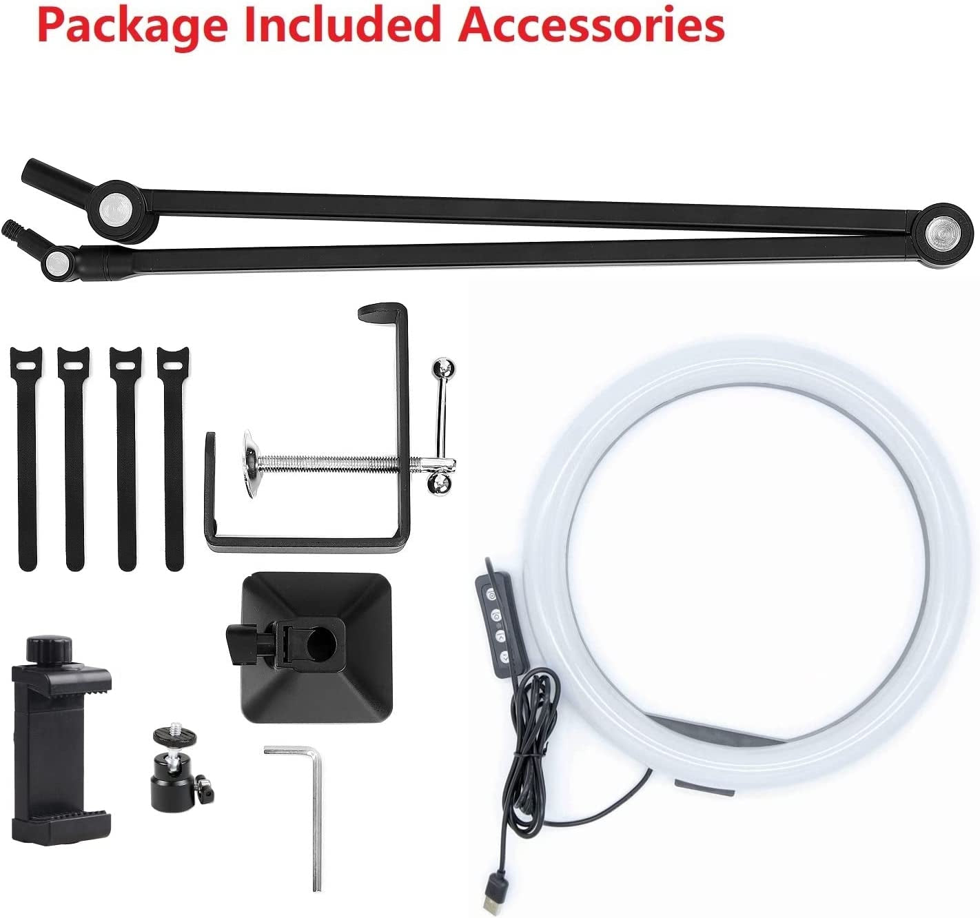 Ring Light with Stand and Phone Holder, Metal Clamp Arm with 10'' Selfie Light Compatible with Iphone 14 13 12 11 Xs Xr for Zoom Calling, Vlog, Youtube, Calligraphy, Drawing, Online Course  Acetaken Mount   