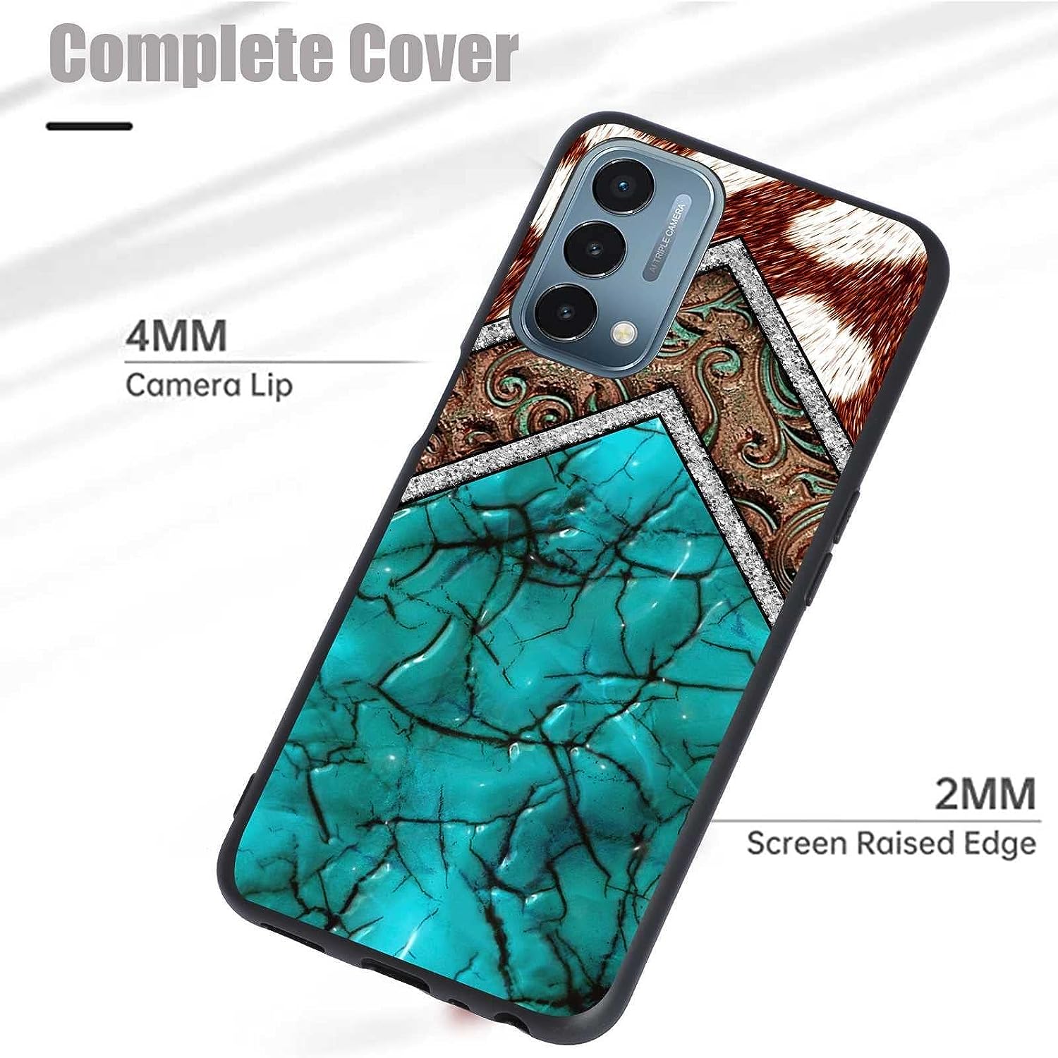 KSHSAA Designed for Oneplus Nord N200 5G Western Case, Western Cowhide Turquoise and Brown Animal Print for Oneplus Case Women Men, Soft Silicone Shockproof Fashion Case for Oneplus  KSHSAA   