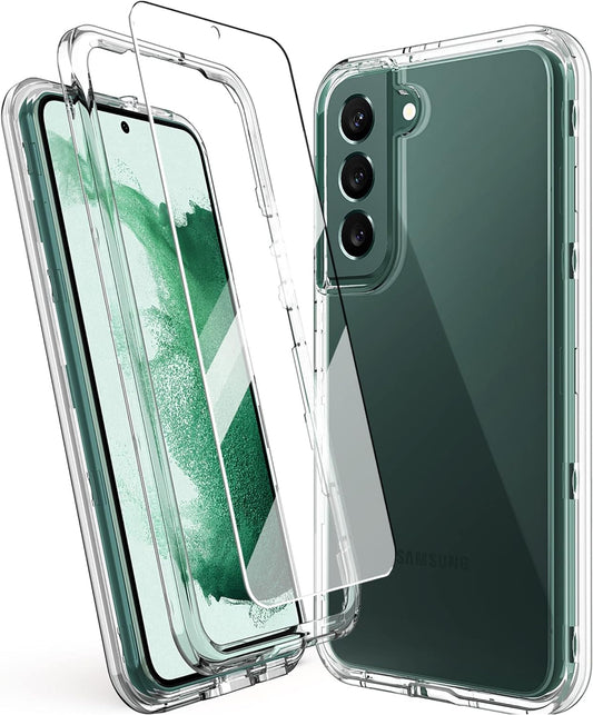 KIOMY Clear Shockproof Case for Samsung Galaxy S22 plus 5G with 2 Packs Tempered Glass Screen Protectors, 3 Layers in 1 Full Body Protection Hard PC Back and Front Cover with Flexible TPU Bumper S22+  KIOMY   