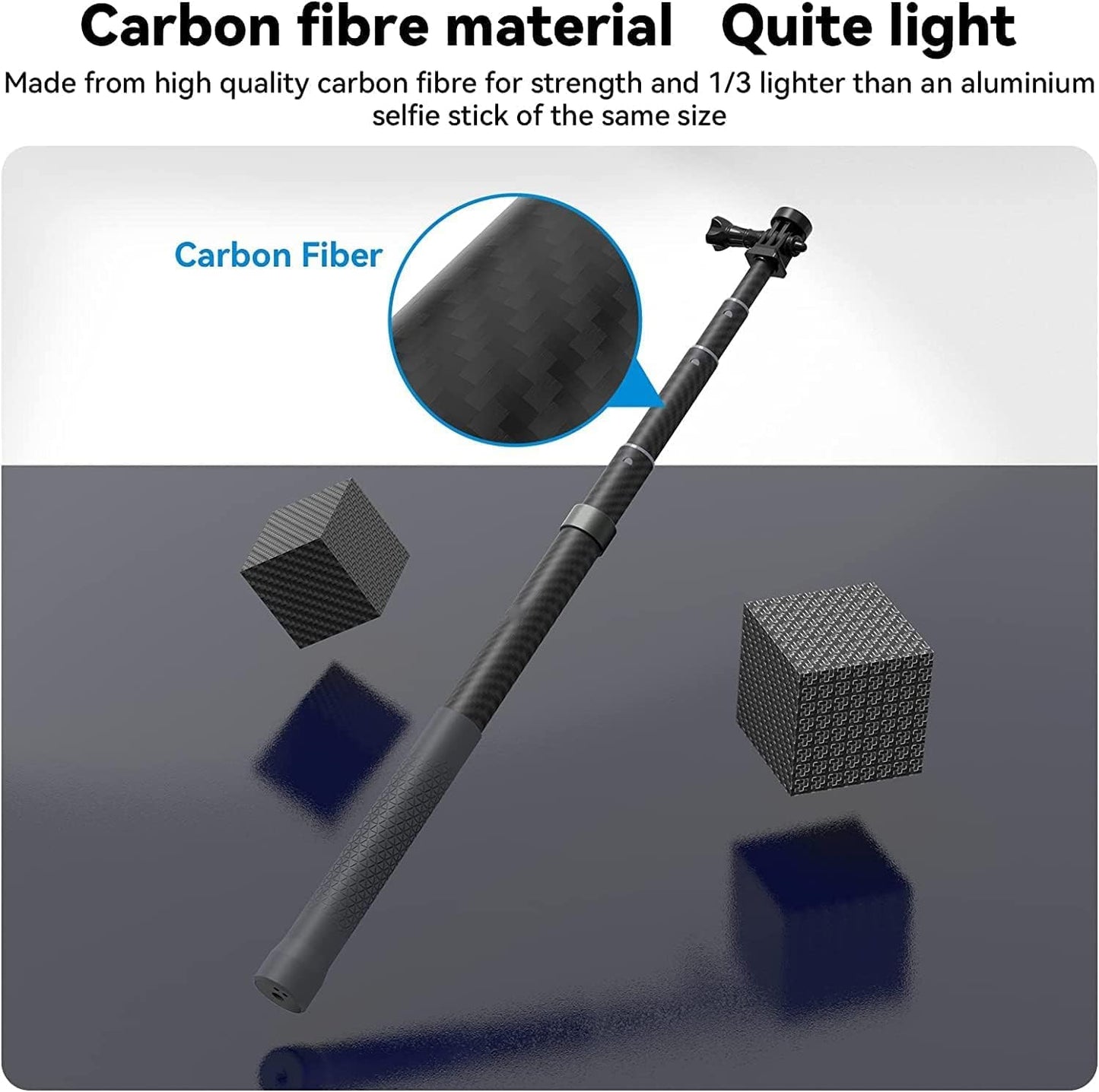 Selfie Stick Long Pole Invisible 120Cm/47.2 Inch Compatible with Gopro 11/10 / 9/8 /Max/7/6/5，Insta 360 One R/Rs X2/X3, Osmo Action 2/3, Carbon Fiber Lightweight Pole Monopod Upgraded Selfie Stick  GUEDIEO   