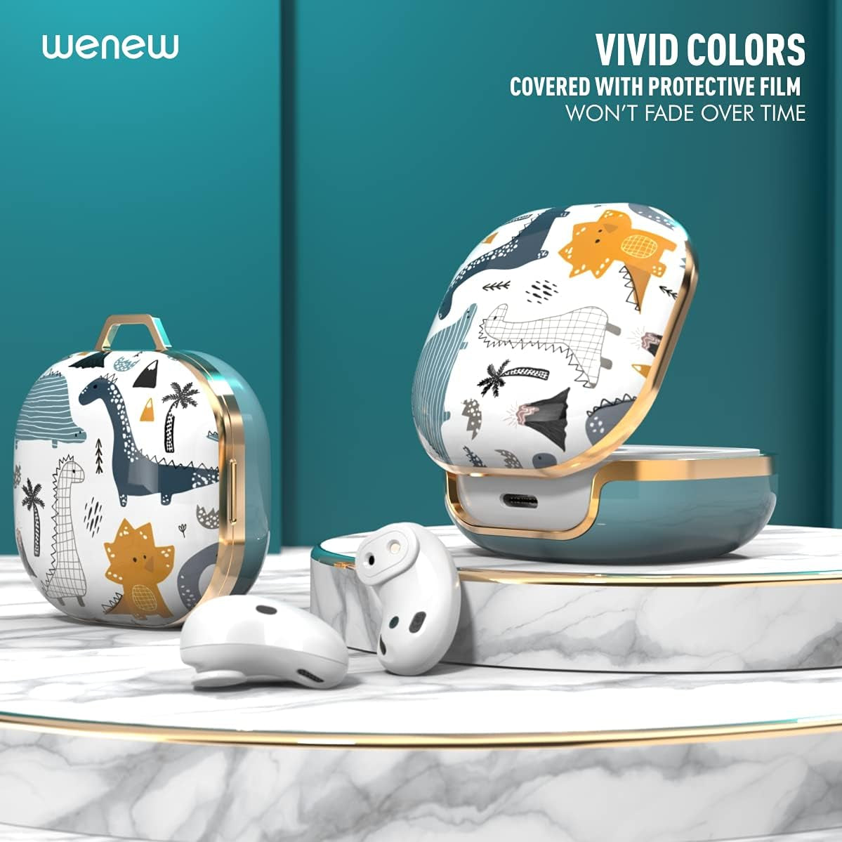 Wenew Case for Galaxy Buds 2 Pro/Galaxy Buds Pro/Galaxy Buds 2 / Galaxy Buds Live, Cute Pattern Hard Shell with Clip for Women Men Girls Kids (Cute Dino)  wenew   