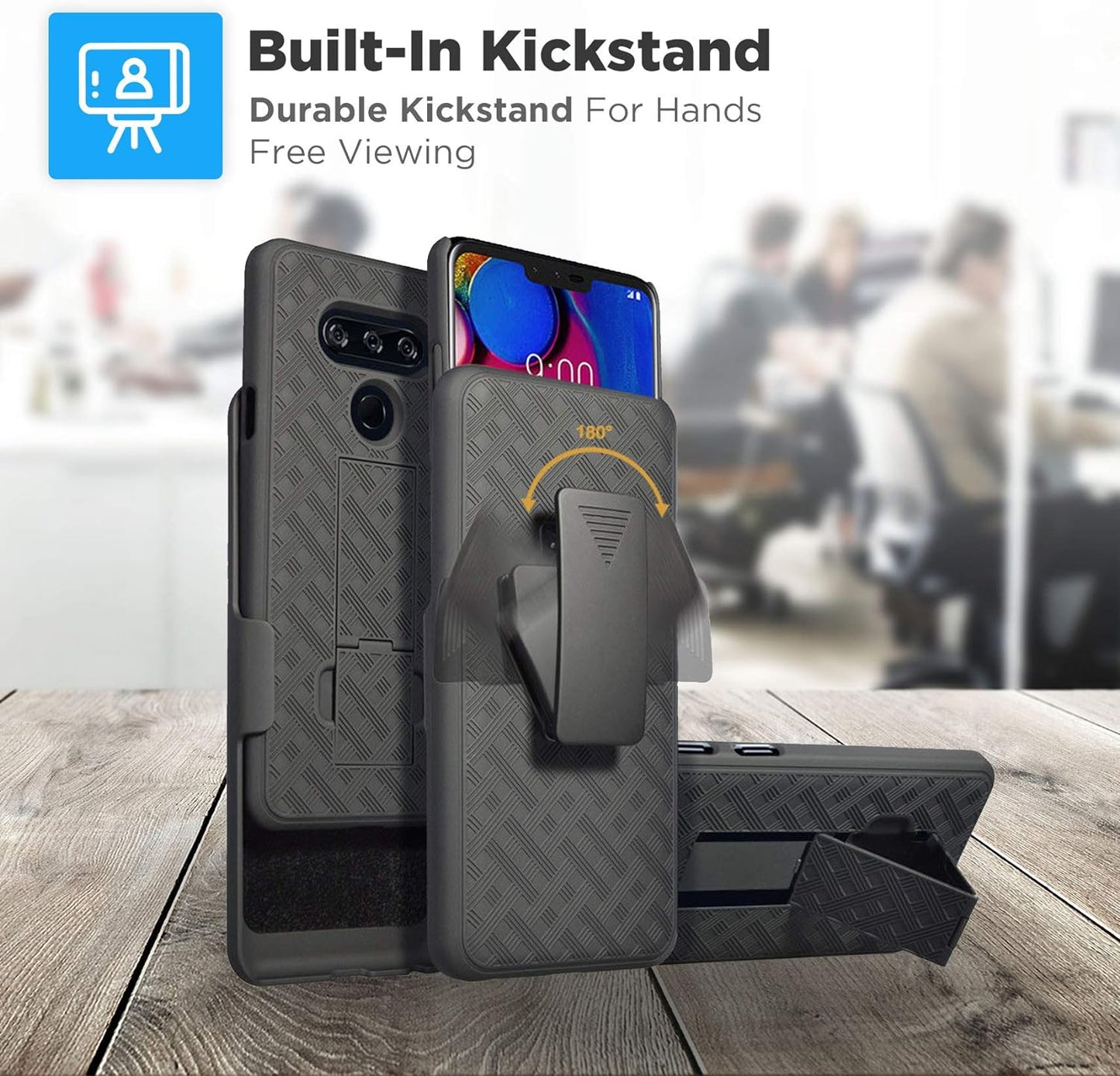 Rome Tech Holster Case with Belt Clip for LG V40 / V40 Thinq - Slim Heavy Duty Shell Holster Combo - Rugged Phone Cover with Kickstand Compatible with LG V40 - Black  Rome Tech   