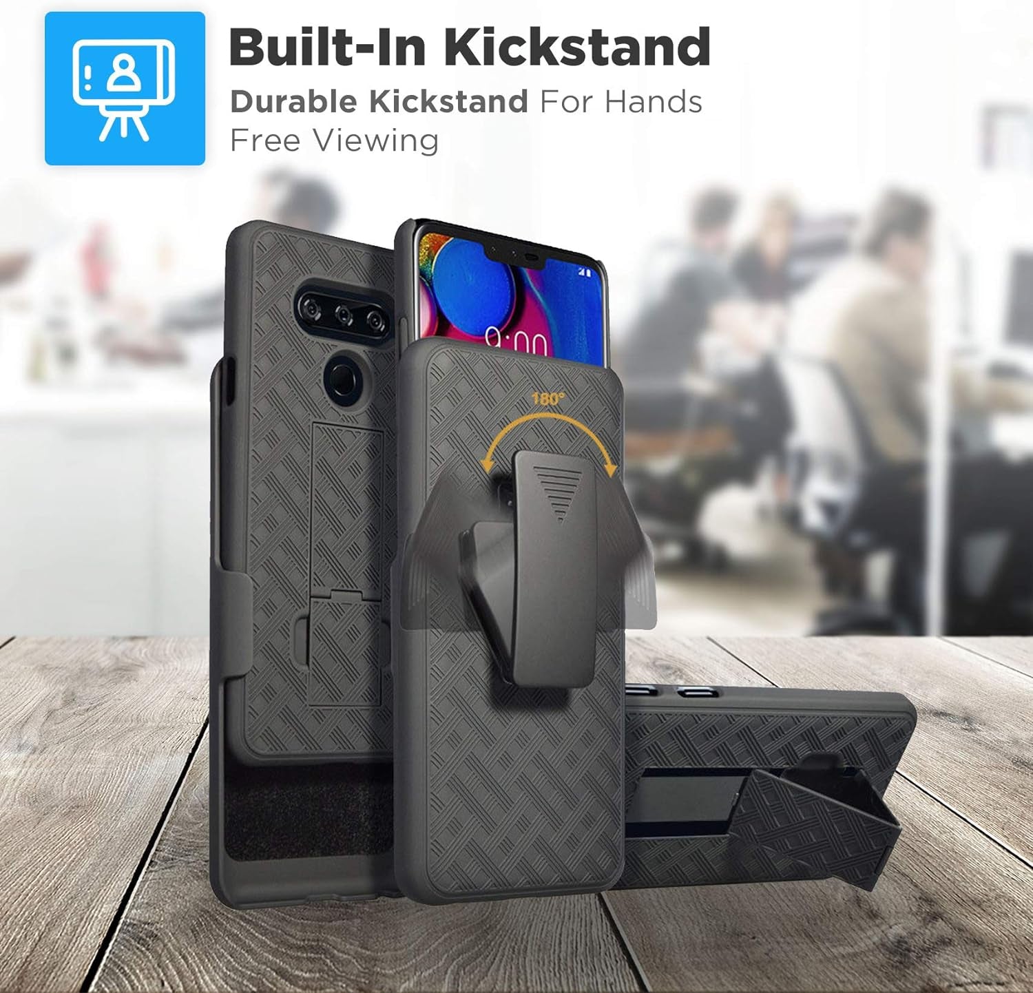 Rome Tech Holster Case with Belt Clip for LG V40 / V40 Thinq - Slim Heavy Duty Shell Holster Combo - Rugged Phone Cover with Kickstand Compatible with LG V40 - Black  Rome Tech   