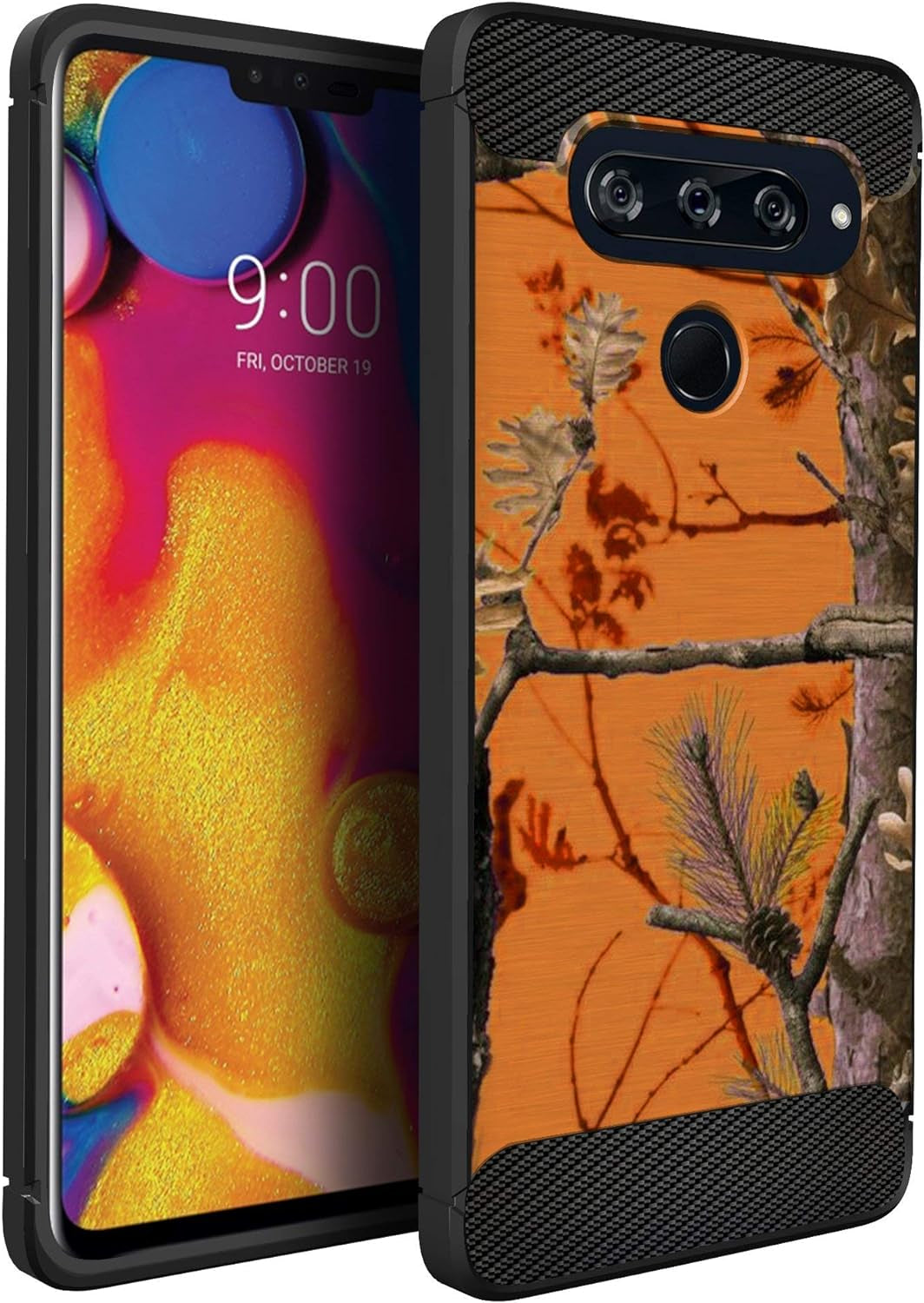 Casesondeck Camo Case Compatible with LG V40 Thinq, Carbon Fiber Texture Slim Fitted Matte Cover with Design(Tree Camo)  CasesonDeck Orange Tree Camo  