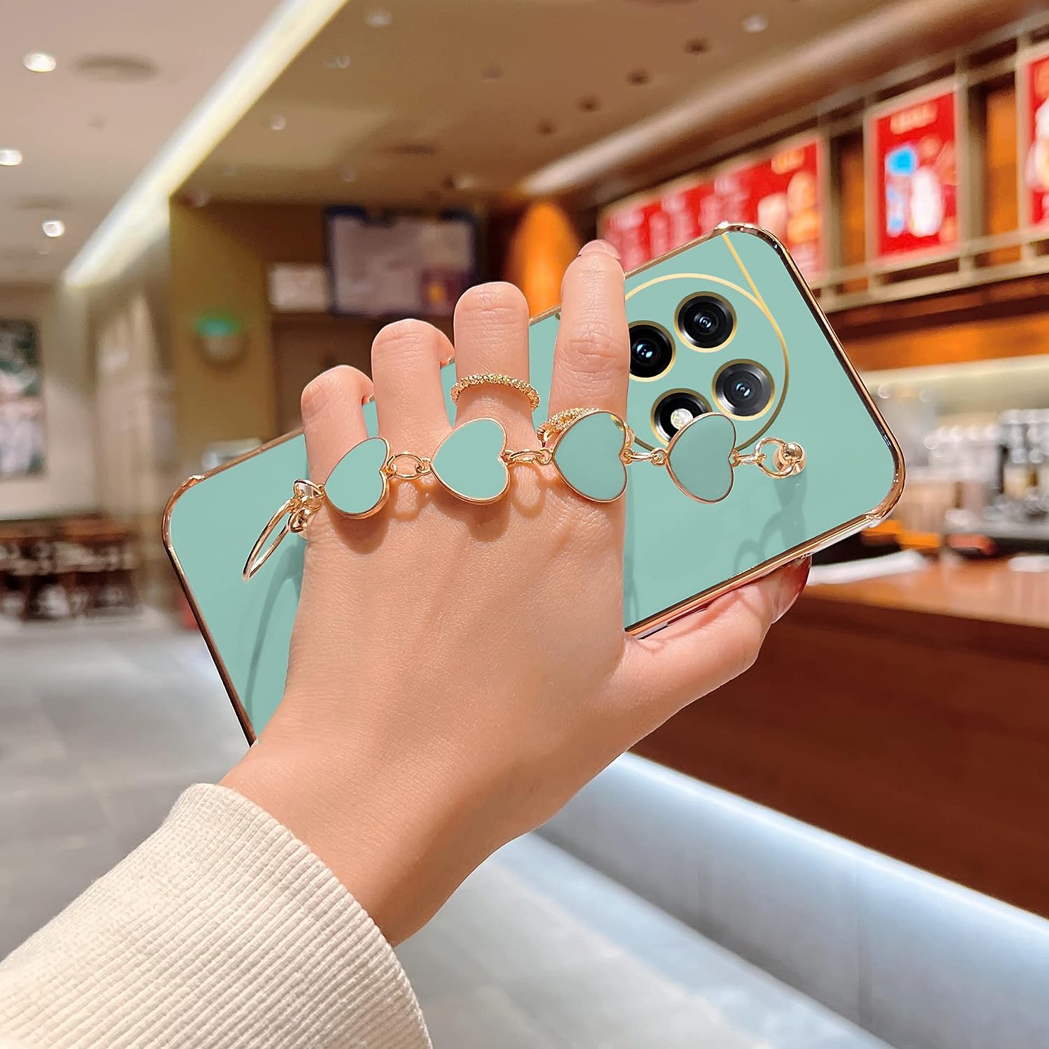 Jancyu Compatible with Oneplus 11 Case Silicone,Shockproof Phone Case for Oneplus11 with Strap Love Slim Protective Accessories Cute Cover for Women Girls (Green)  Jancyu   