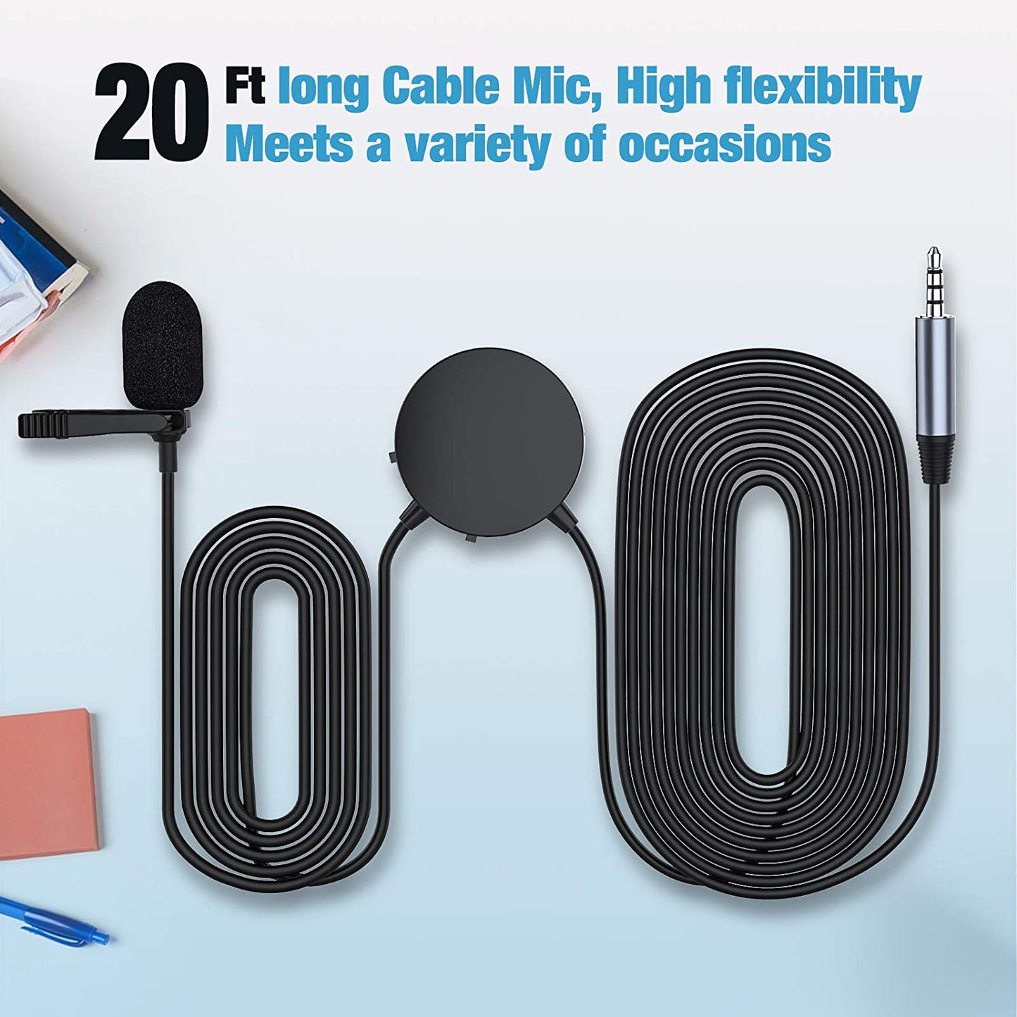 Lavalier Microphone - Lapel Microphone with Clip - 20Ft, Professional Omnidirectional Recording Lav Mic Compatible with Phone, Camera, PC, Mac OS, for Video/Interview/Vlogging, with Headphone Jack  HEHOTTC   