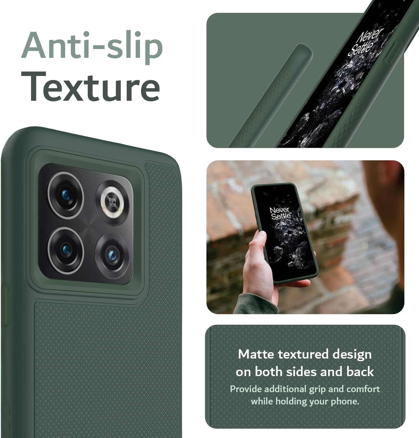 TUDIA Dualshield Grip Designed for Oneplus10T Case 5G, [Mergegrip] Shockproof Military Grade Slim Dual Layer Protection for Oneplus 10T 5G Case - Pine Green  TUDIA   