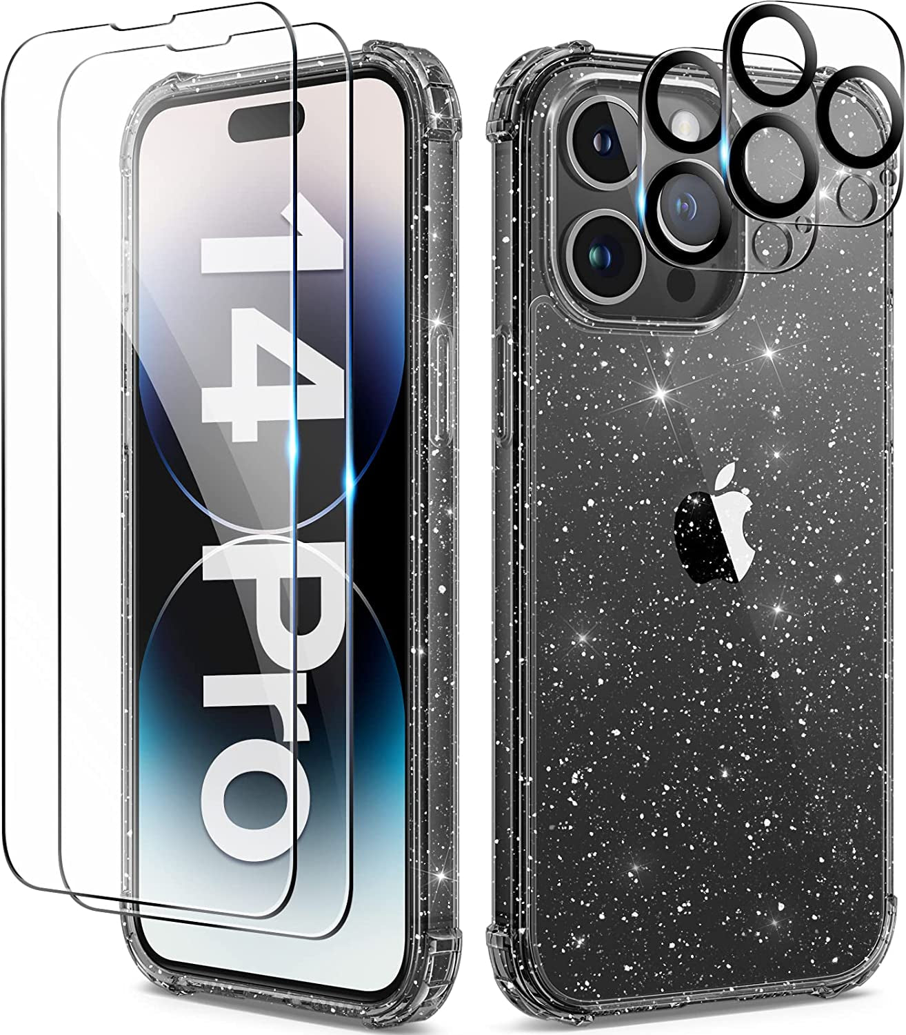 BERFY for Iphone 14 Pro Case Clear, with 2X Screen Protector + 2X Camera Lens Protector, [Non-Yellowing] [Military Grade Protection] Shockproof Phone Case 6.1 Inch, Gradient  BERFY Clear Black Iphone 14 Pro 6.1" 