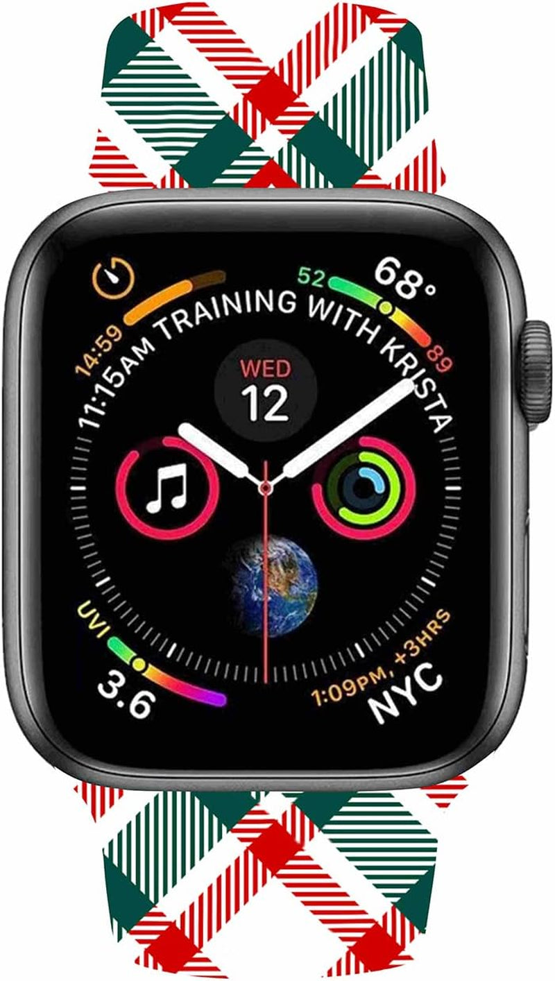 Breathable Christmas Pattern Bands Compatible with Apple Watch 42Mm 44Mm 45Mm M/L,Girls Women Men Colorful Soft Silicone Wristband Strap for Iwatch SE & Series 8/7/6/5/4/3/2/1 (Christmas Plaid)  HYHMXB   