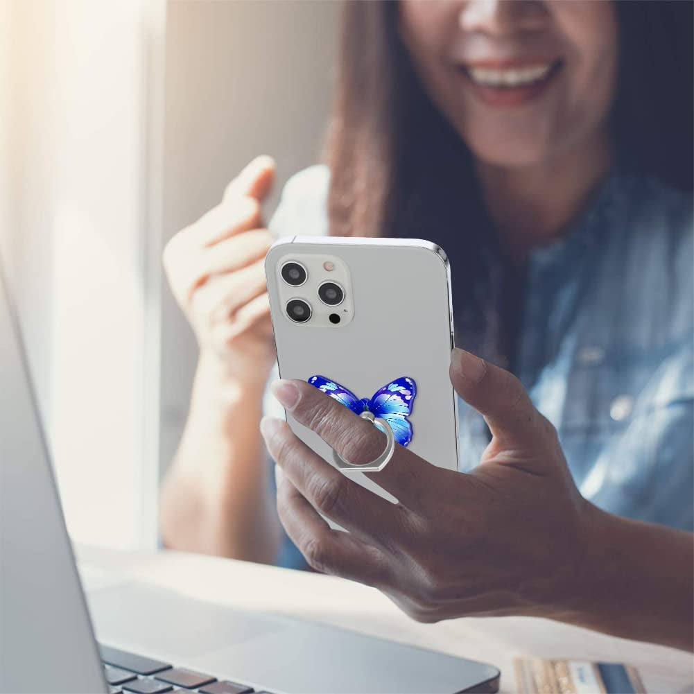 BF2JK Cell Phone Butterfly Finger Ring Holder 360 Degree Rotation Metal Ring Grip for Iphone Samsung Galaxy All Smartphone Mobile Cute Accessories（Blue Dark Blue）  BF2JK   