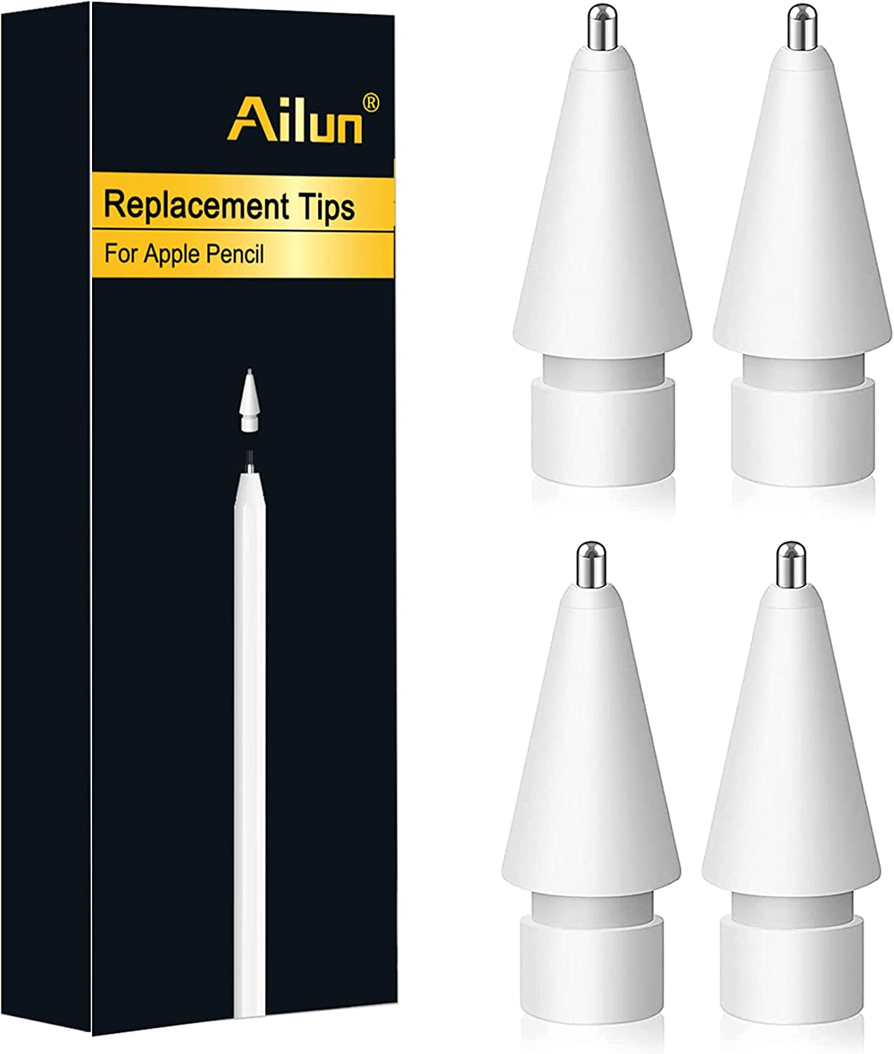 Ailun 3 Pack Apple Pencil Tips Replacement,Compatible with Apple Pencil 1St Gen and 2Nd Gen,Penlike Metal Nib Wear-Resistant Pen Needle Stylus Tip,Precise Control White  Ailun 4  