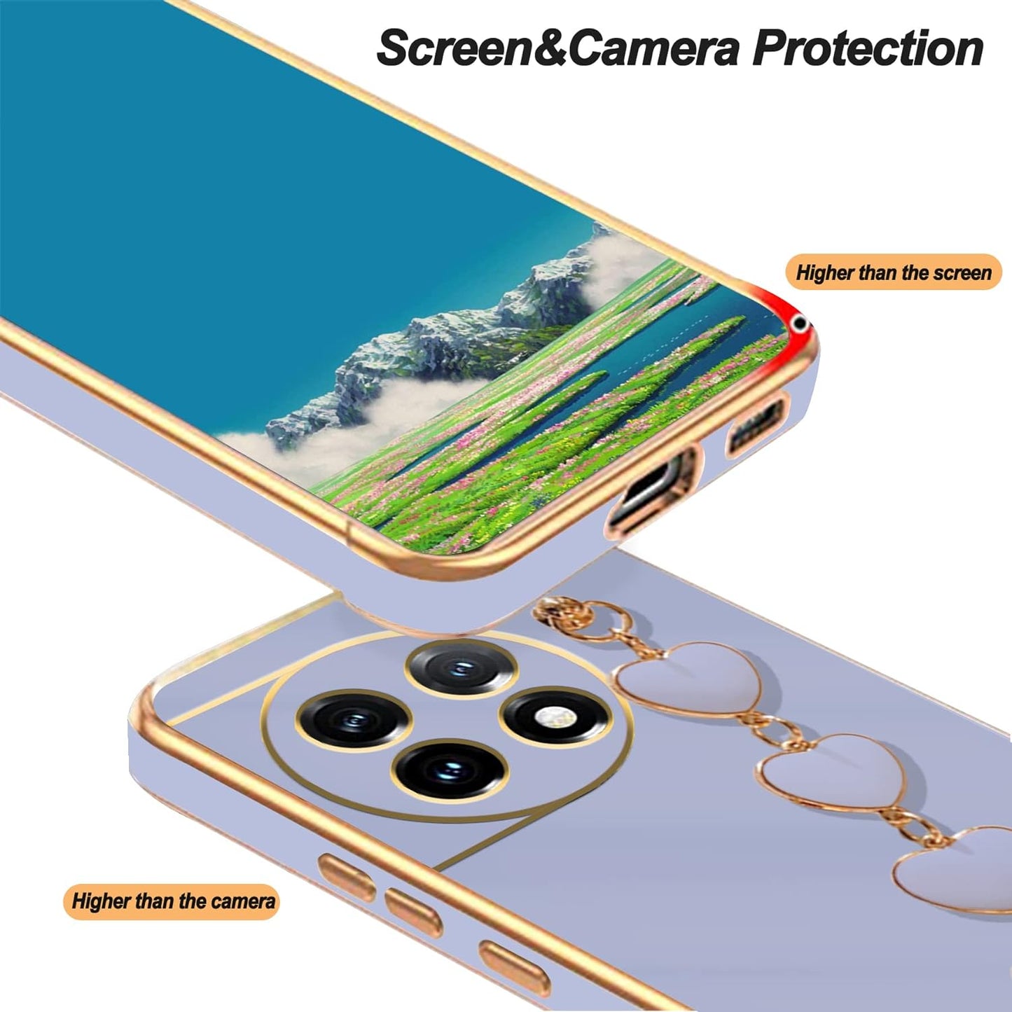 Jancyu Compatible with Oneplus 11 Case Silicone,Shockproof Phone Case for Oneplus11 with Strap Love Slim Protective Accessories Cute Cover for Women Girls (Smoke Purple)  Jancyu   