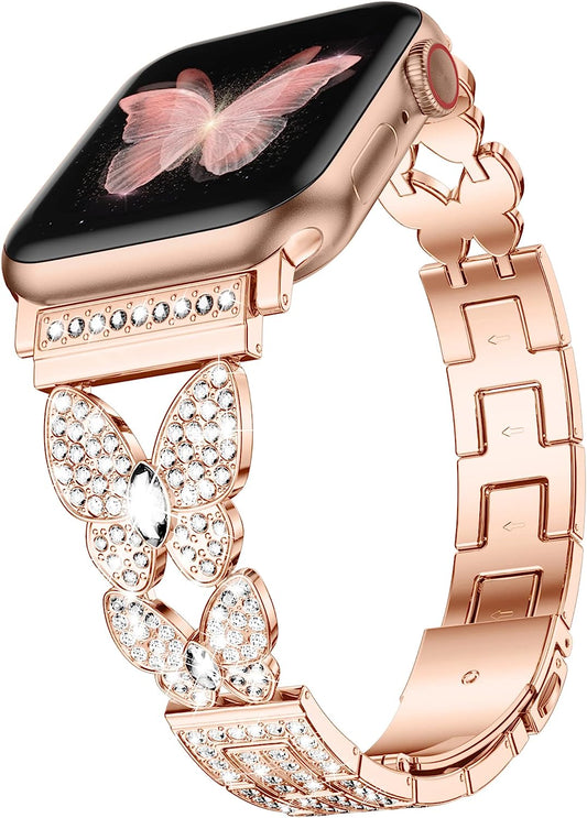 Dgege Bling Band Compatible for Apple Watch Bands 38Mm 40Mm 41Mm Women, Cute Butterfly Fashion Sparkle Bracelet Slim Jewelry Metal Strap for Iwatch Series 8 7 6 5 4 3 2 1 SE Ultra  DGege   