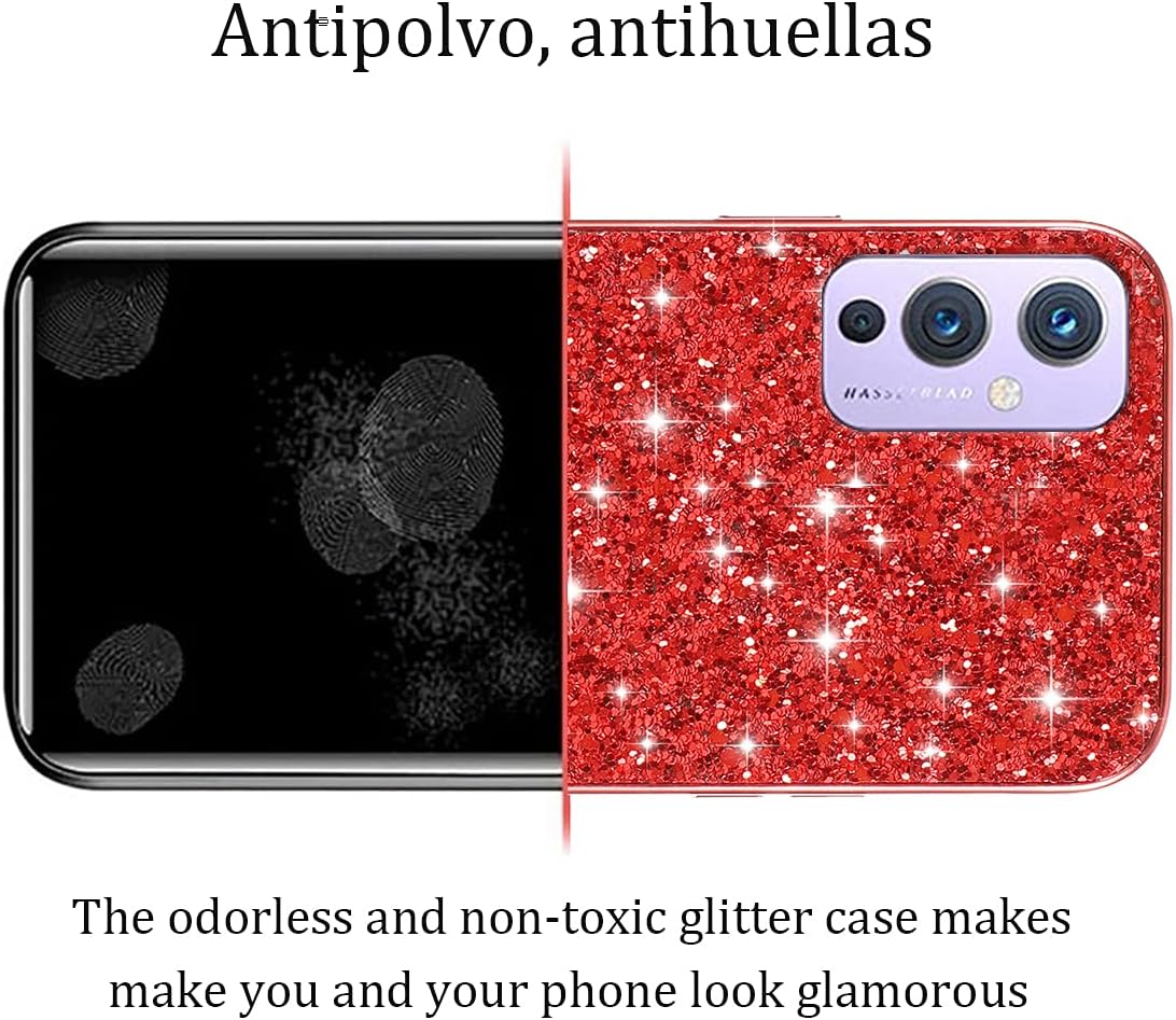 Compatible with Oneplus 9 Case Glitter Shockproof,Oneplus 9 Phone Case Bling Sparkly Soft TPU and PC Silicone Shiny Girl Women Thin Protective Cover (Red)  Wousunly   