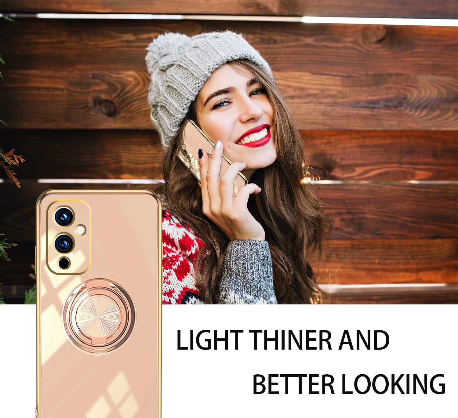 Jancyu Compatible with Oneplus 9 Case, Phone Case for One plus 9 Cute Silicone Protective Fundas with 360 Degrees Magnetic Life Holder Bracket Mobile Caver (Pink)  Jancyu   