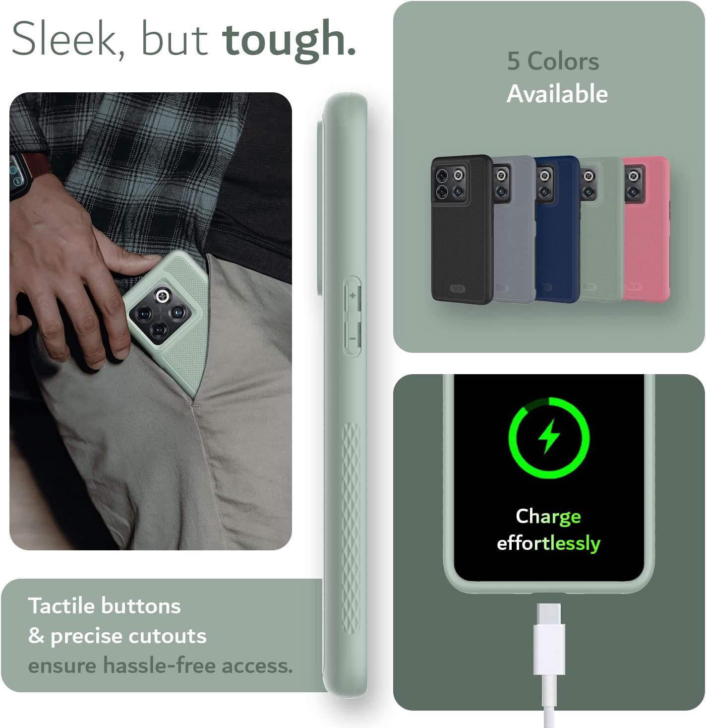 TUDIA Dualshield Grip Designed for Oneplus10T Case 5G, [Mergegrip] Shockproof Military Grade Slim Dual Layer Protection for Oneplus 10T 5G Case - Green Lily  TUDIA   