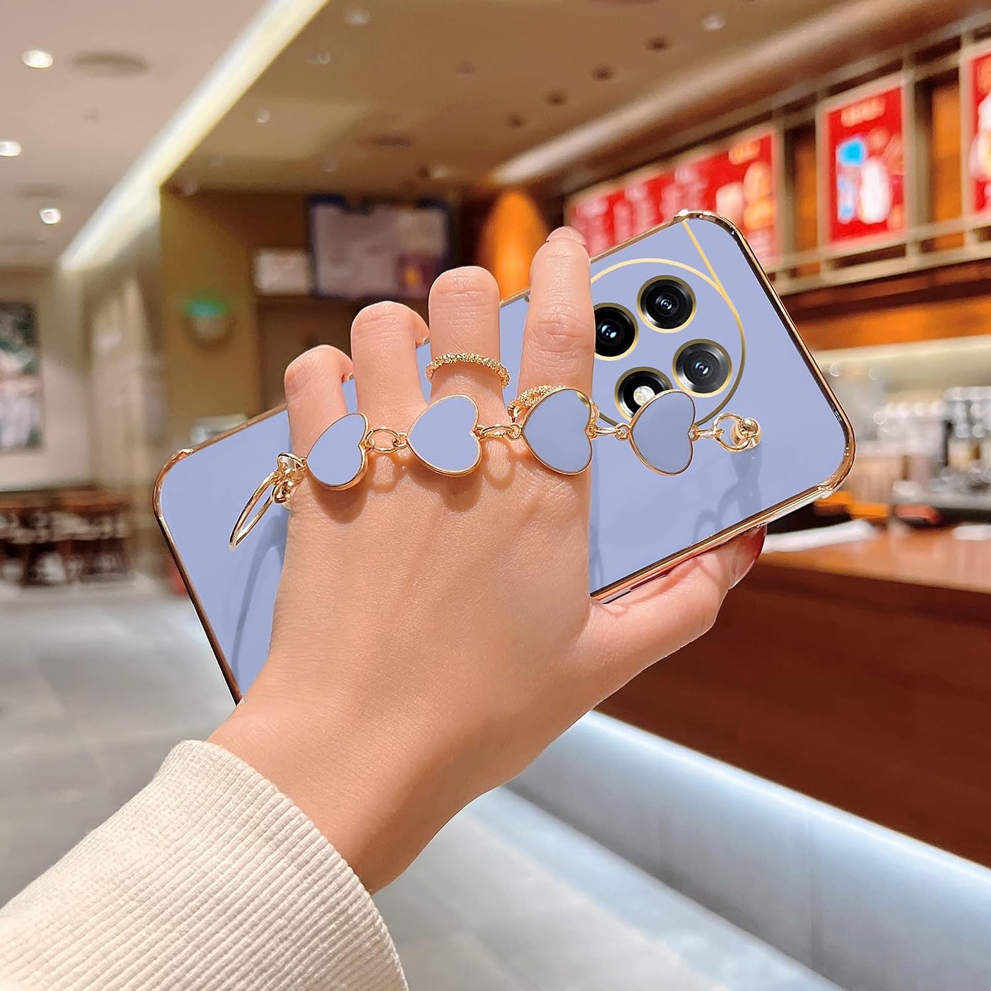 Jancyu Compatible with Oneplus 11 Case Silicone,Shockproof Phone Case for Oneplus11 with Strap Love Slim Protective Accessories Cute Cover for Women Girls (Smoke Purple)  Jancyu   