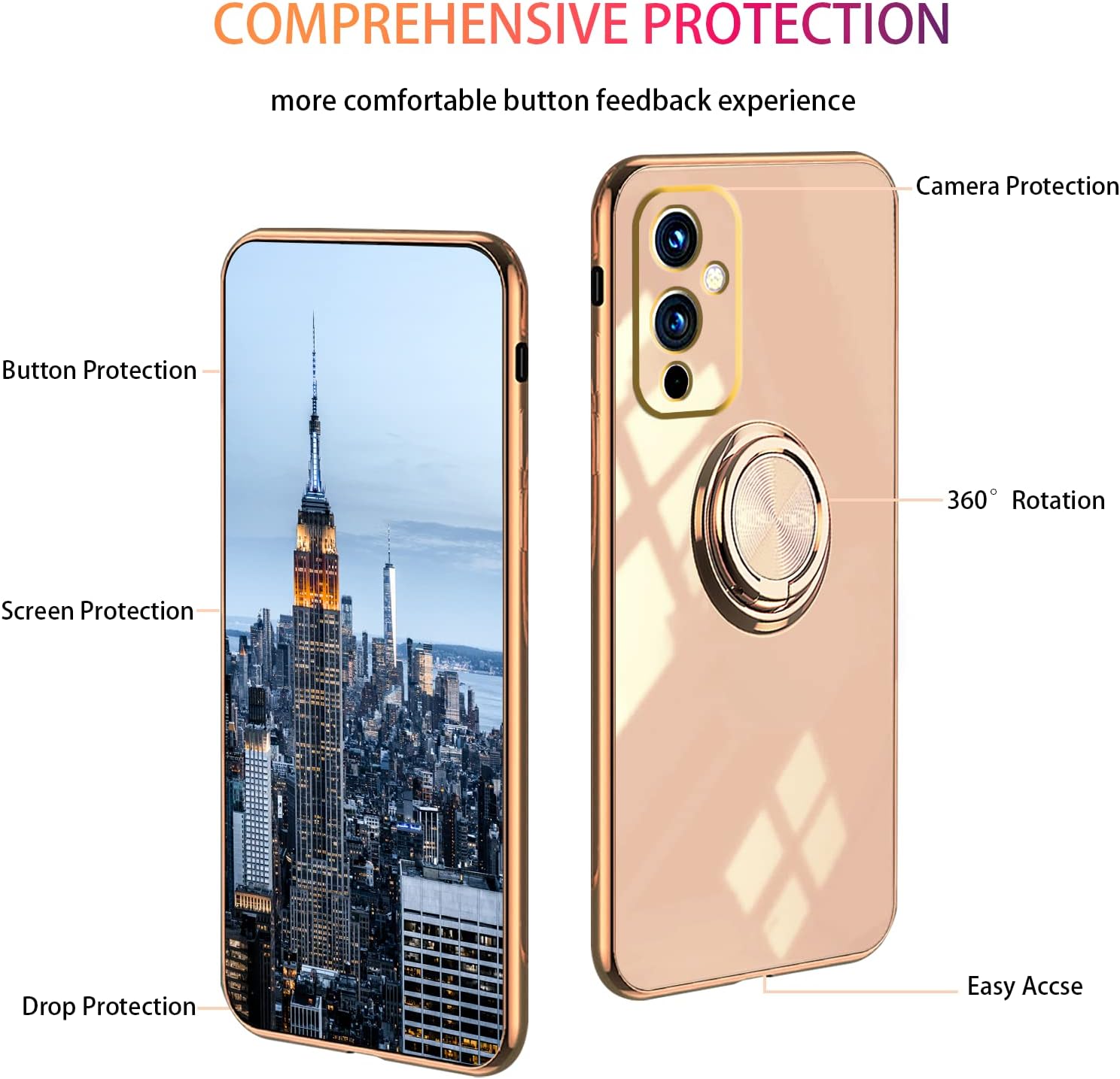 Jancyu Compatible with Oneplus 9 Case, Phone Case for One plus 9 Cute Silicone Protective Fundas with 360 Degrees Magnetic Life Holder Bracket Mobile Caver (Pink)  Jancyu   