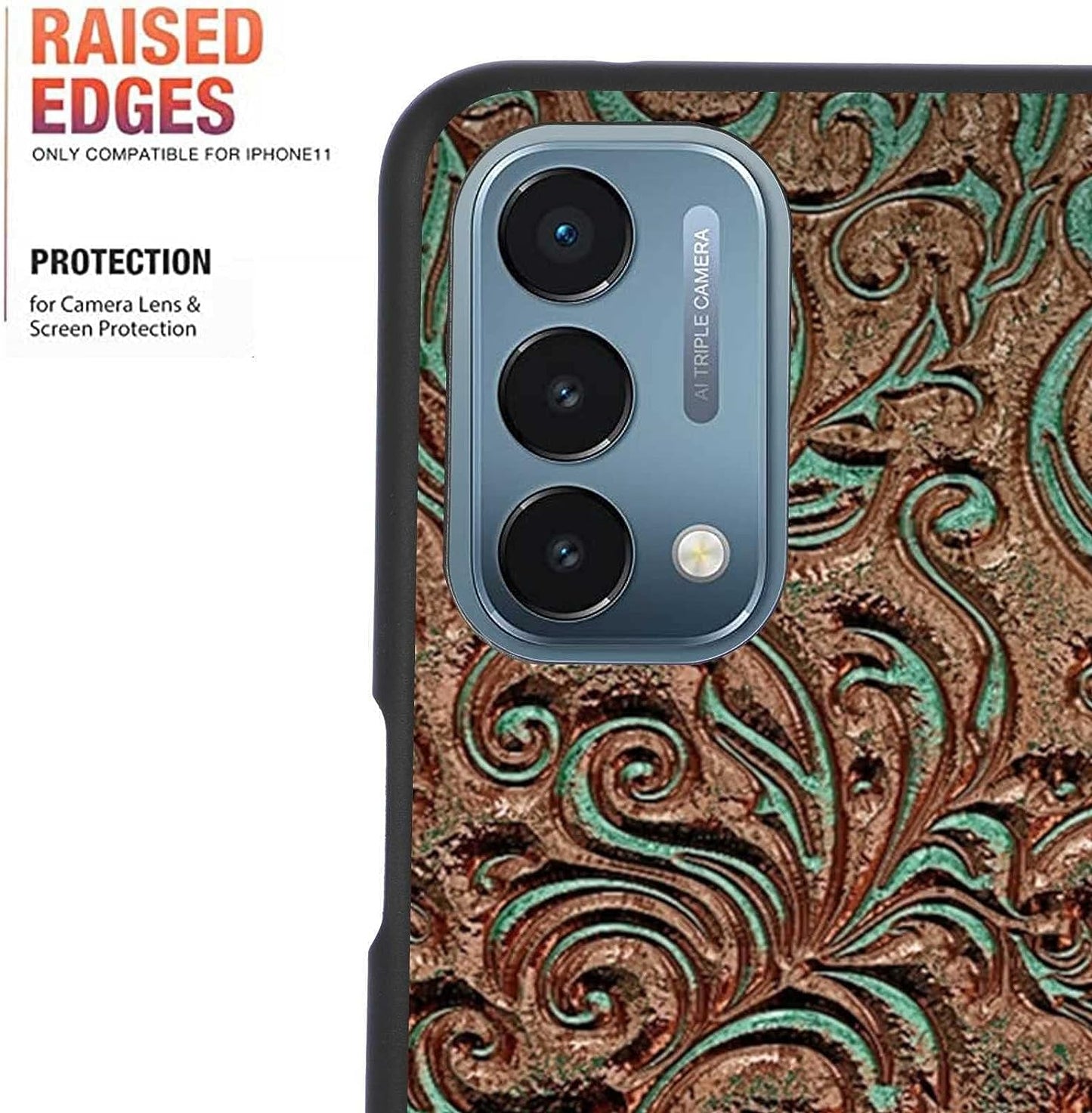KSHSAA Designed for Oneplus Nord N200 5G Western Case, Western Tooled Brown Leather Print Retro Designed for Oneplus Case Women Men, Soft Silicone Shockproof Fashion Case for Oneplus  KSHSAA   