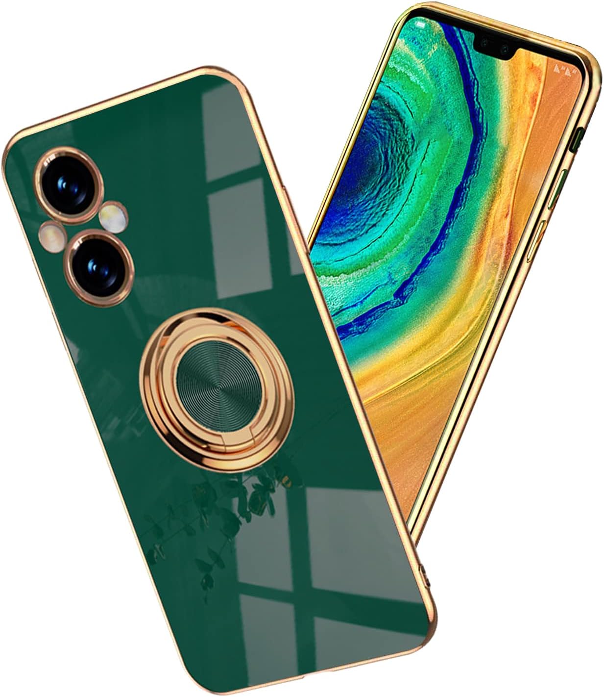 Yarxiawin Compatible for Oneplus Nord N20 5G Case Ring Holder Magnet Silicone, Oneplus N20 5G Case Thin Phone Case Aesthetic Black 360° Rotatable Metal Stand (Gray)  Yarxiawin Dark Green  