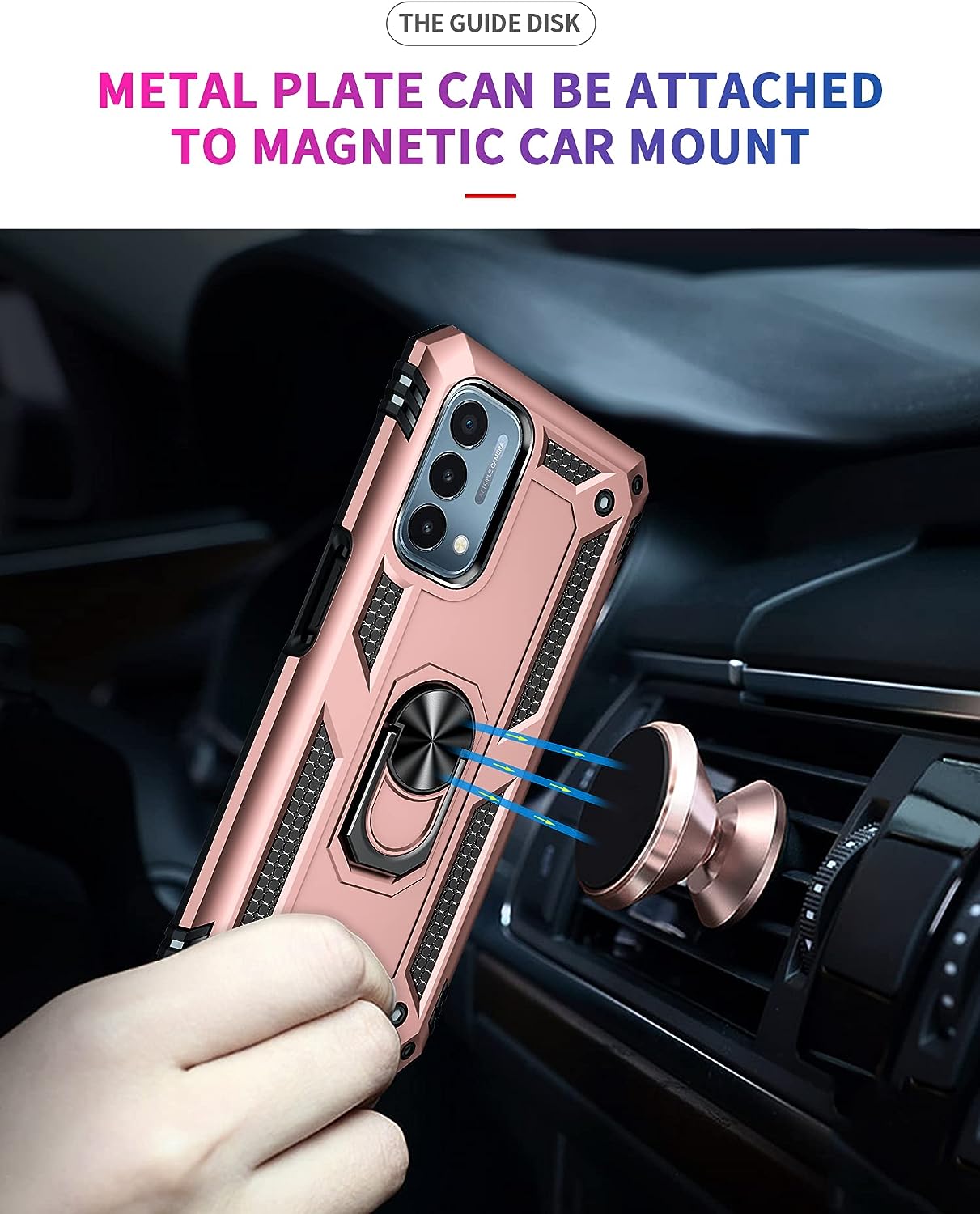 Military Grade Drop Impact for Oneplus Nord N200 5G Case Oneplus Nord N200 Case Metal Rotating Ring Kickstand Holder Armor Heavy Duty Shockproof for Oneplus Nord N200 5G Phone Case (Rose Gold)  Dionsibei   