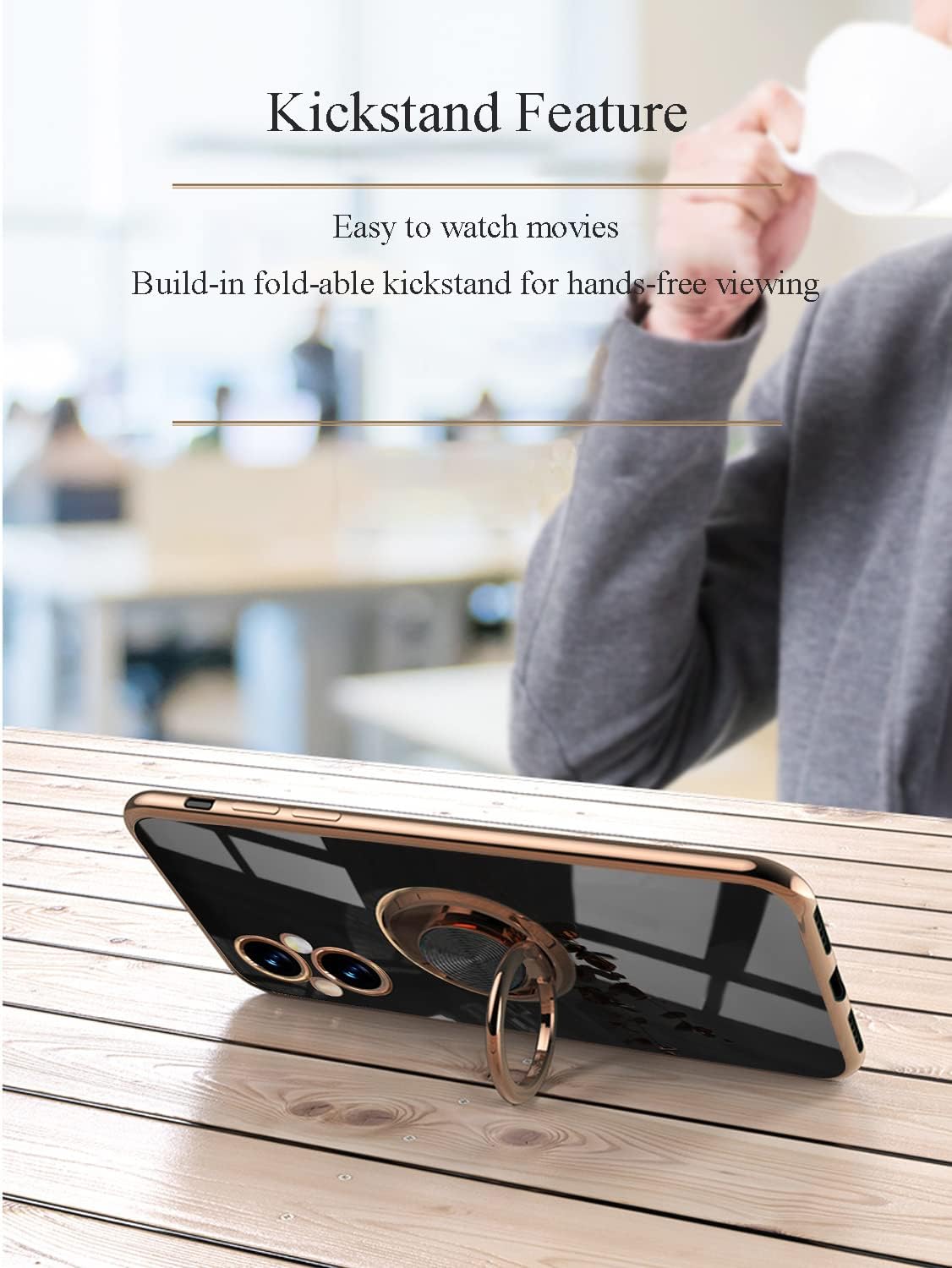 Yarxiawin Compatible for Oneplus Nord N20 5G Case Ring Holder Magnet Silicone, Oneplus N20 5G Case Thin Phone Case Aesthetic Black 360° Rotatable Metal Stand (Black)  Yarxiawin   