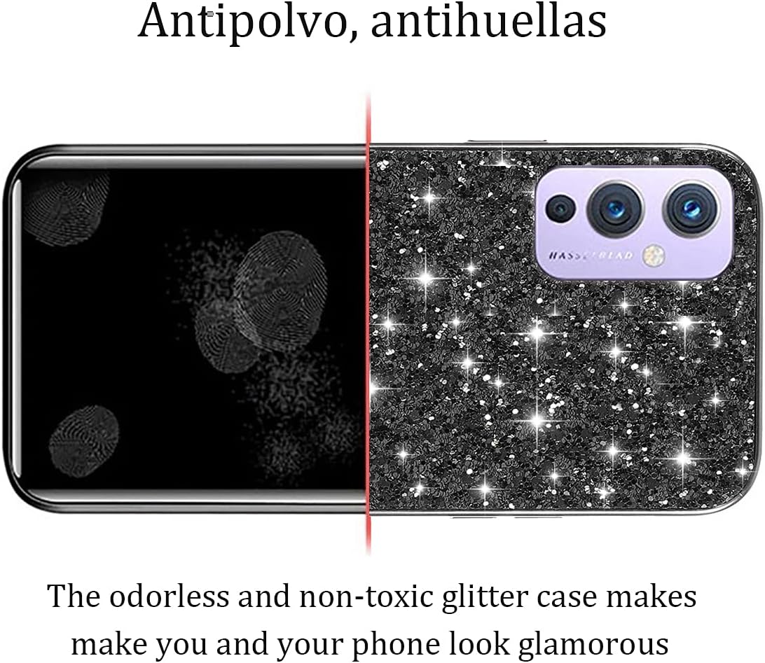 Compatible with Oneplus 9 Case Glitter Shockproof,Oneplus 9 Phone Case Bling Sparkly Soft TPU and PC Silicone Shiny Girl Women Thin Protective Cover (Black)  Wousunly   