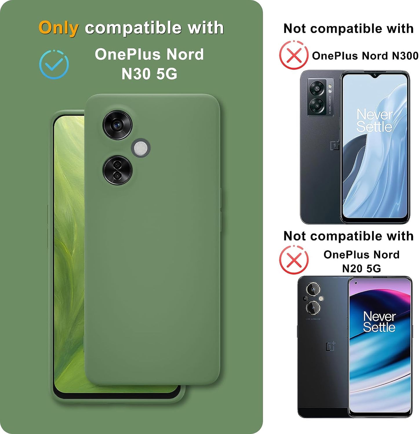 YENAPOON for Oneplus Nord N30 5G Case and 2 Pack Tempered Glass Screen Protector, Slim Liquid Silicone Shockproof Protective Case - Mint Green  YENAPOON   