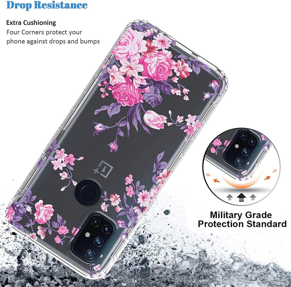Vokuha Case for Oneplus Nord N10 5G, Oneplus N10 5G Case for Girls, Cute Floral Crystal Clear TPU Bumper Shockproof Protective Armor Cover for Oneplus Nord N10 5G (Rose Flower)  Vokuha   