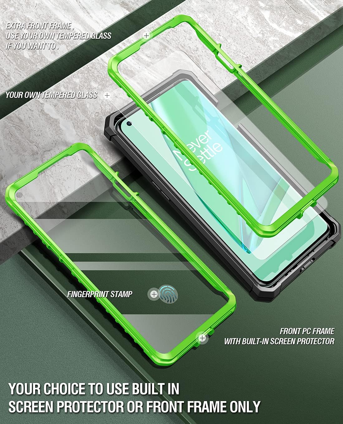 Poetic Guardian Case Designed for Oneplus 9 Pro 5G, Built-In Screen Protector Work with Fingerprint ID, Full Body Hybrid Shockproof Bumper Cover Case, Green/Clear  Poetic   