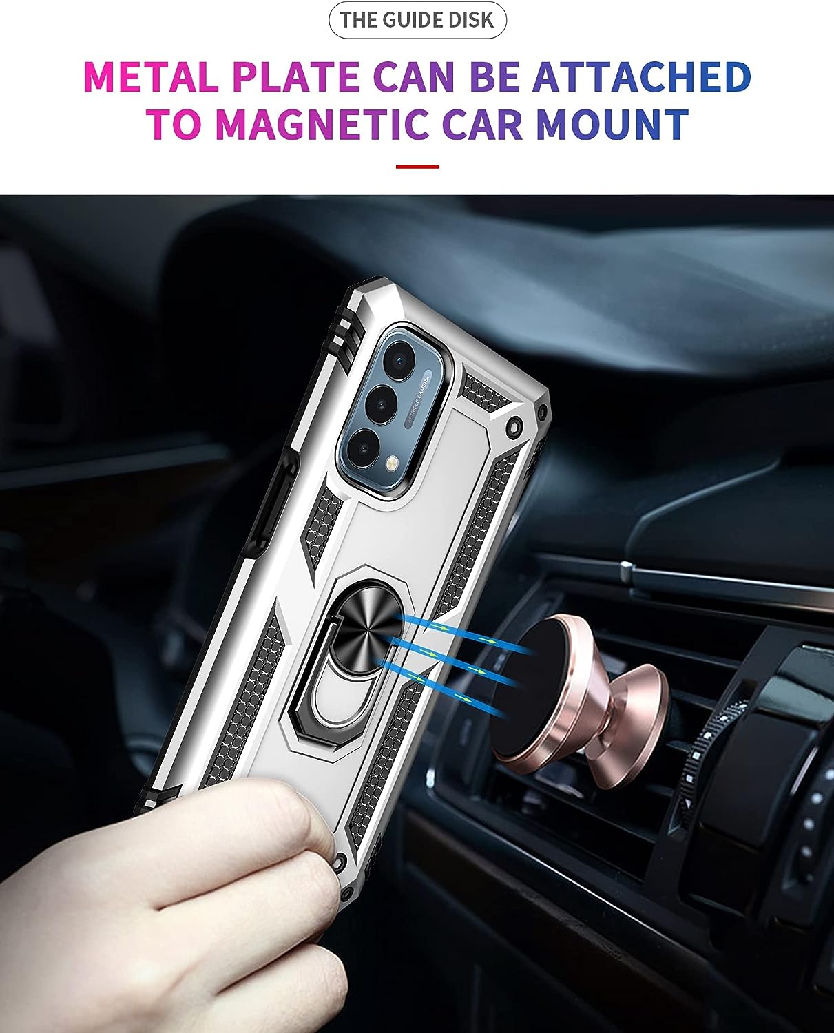 Military Grade Drop Impact for Oneplus Nord N200 5G Case Oneplus Nord N200 Case 360 Metal Rotating Ring Kickstand Holder Armor Heavy Duty Shockproof Case for Oneplus Nord N200 5G Phone Case (Silver)  Dionsibei   