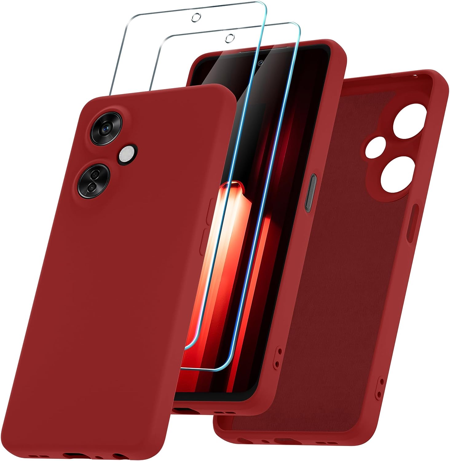 YENAPOON for Oneplus Nord N30 5G Case and 2 Pack Tempered Glass Screen Protector, Slim Liquid Silicone Shockproof Protective Case - Mint Green  YENAPOON Red  
