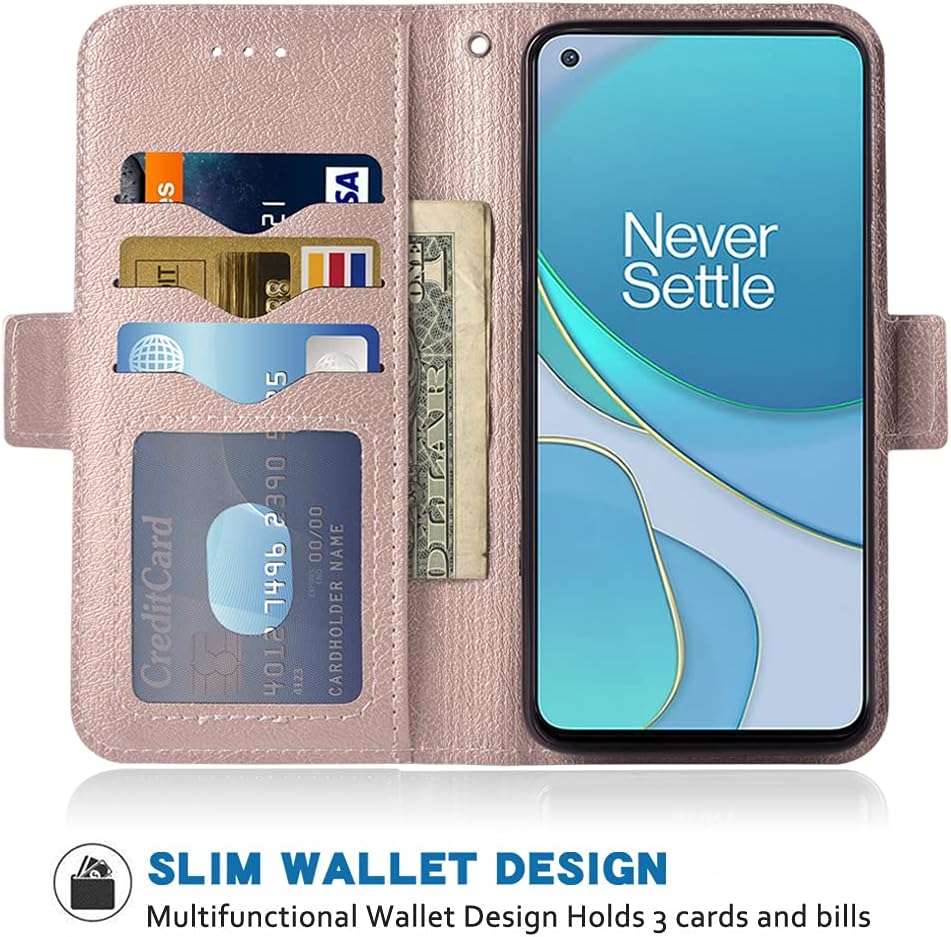 WWAAYSSXA Compatible with Oneplus 8T Oneplus8T plus 5G Wallet Case Wrist Strap Lanyard Flip Cover Card Holder Cell Phone Cases for One Plus8T on 1 plus 8Tplus 1Plus 8T+ One+ 1+ 1+8T Pro G5 Rose Gold  WWAAYSSXA   