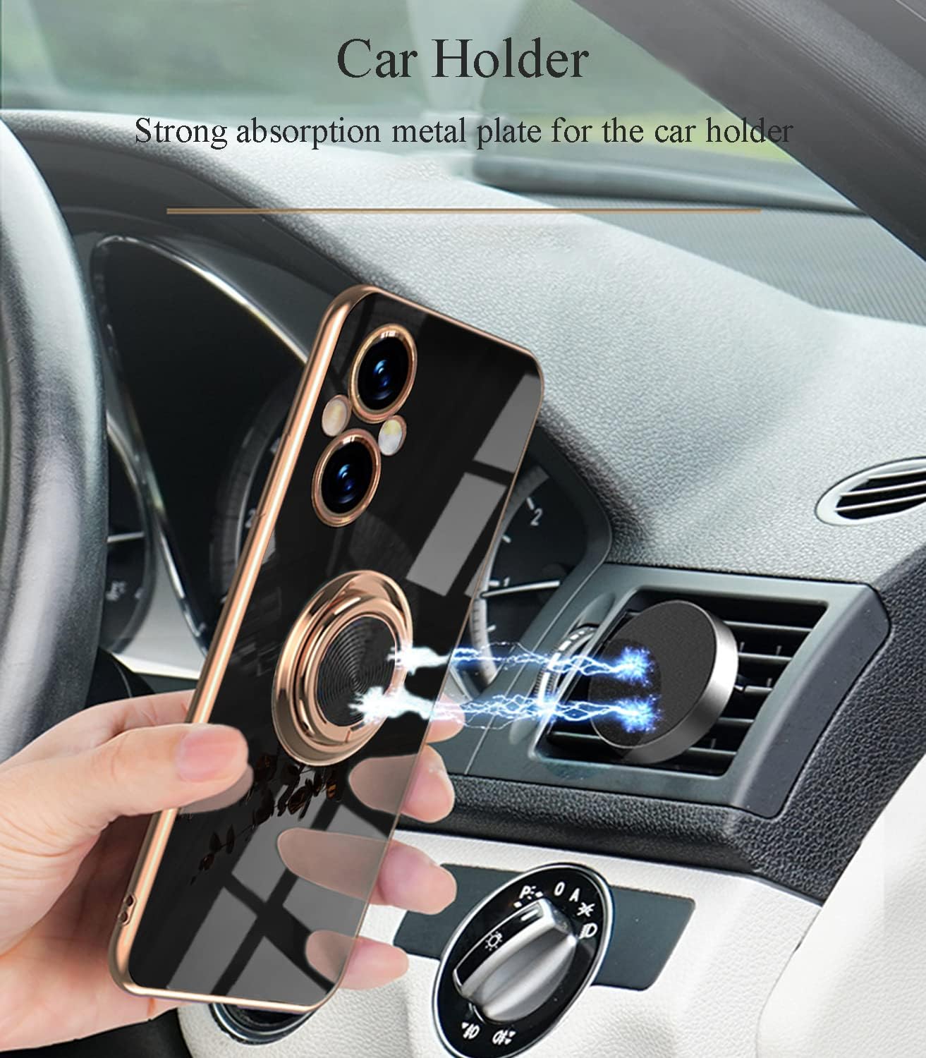 Yarxiawin Compatible for Oneplus Nord N20 5G Case Ring Holder Magnet Silicone, Oneplus N20 5G Case Thin Phone Case Aesthetic Black 360° Rotatable Metal Stand (Black)  Yarxiawin   