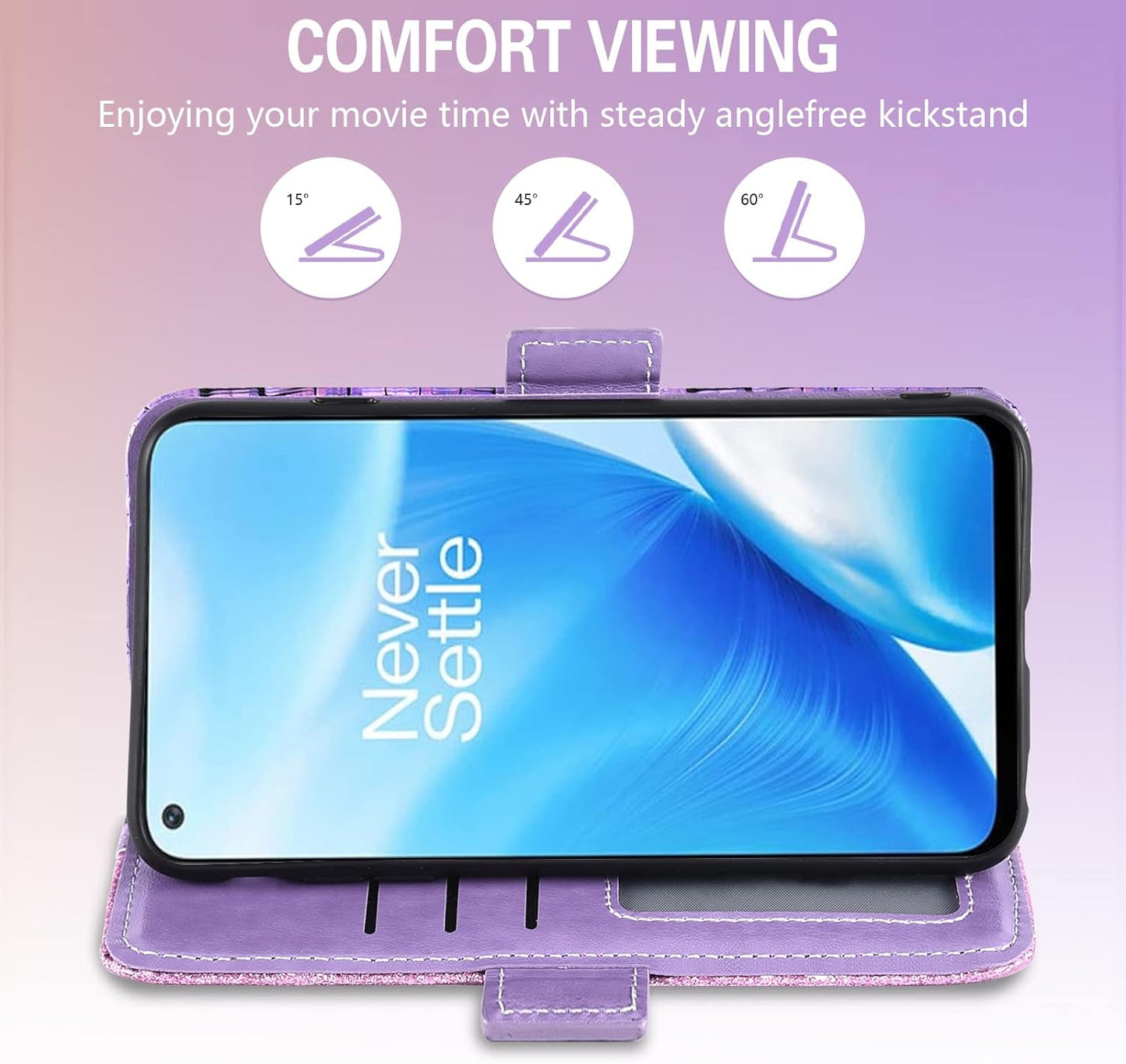 Asuwish Phone Case for Oneplus Nord N200 5G Wallet Cover with Screen Protector and Flip Card Holder Bling Glitter Stand Cell One plus N 200 G5 1 plus 200N 1Plus One+ 1+ N2005G 2021 Women Girls Purple  Asuwish   