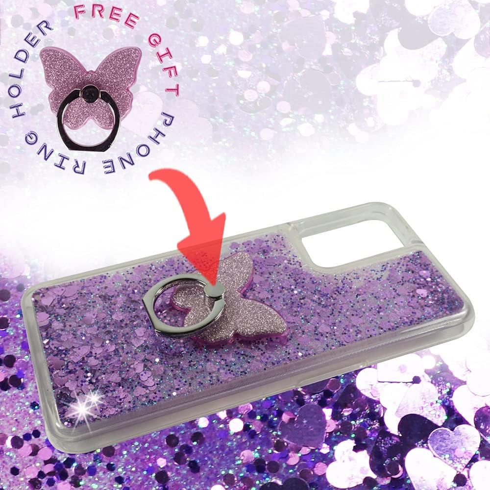 Zase Design Clear Case for Oneplus Nord N200 5G Liquid Glitter Sparkle Bling Cute Girls Women Protective Flexible Soft Cover Floating Quicksand W/Phone Ring Holder Stand (Purple)  Zase   
