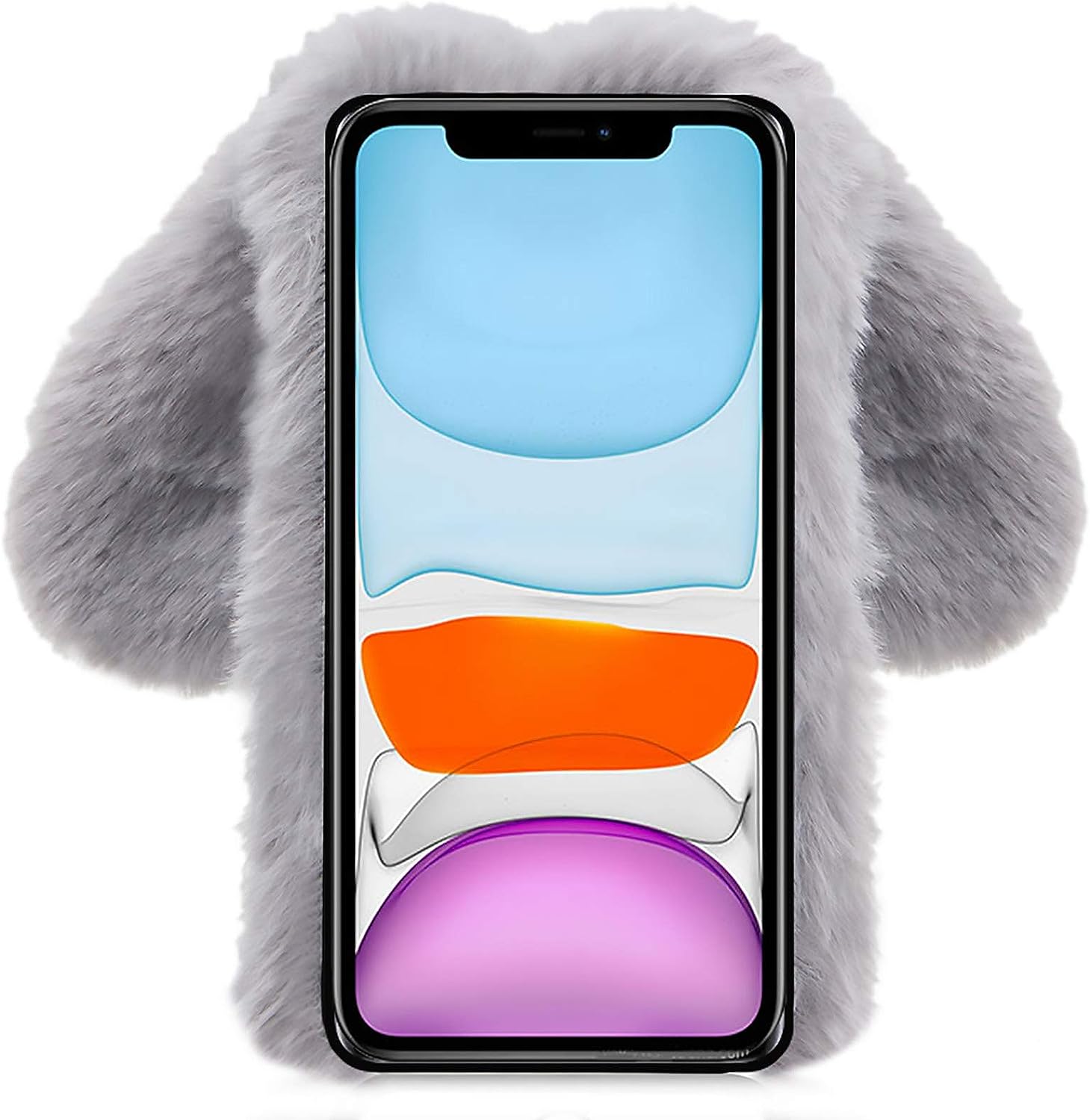 LCHDA Rabbit Case for Oneplus Nord N200 5G, Cute 3D Bunny Ears Soft Furry Hairball Fuzzy Warm Winter Faux Fur Plush Fluffy Flexible TPU Bumper Women Girls Protective Skin Cover - Grey  LCHDA   