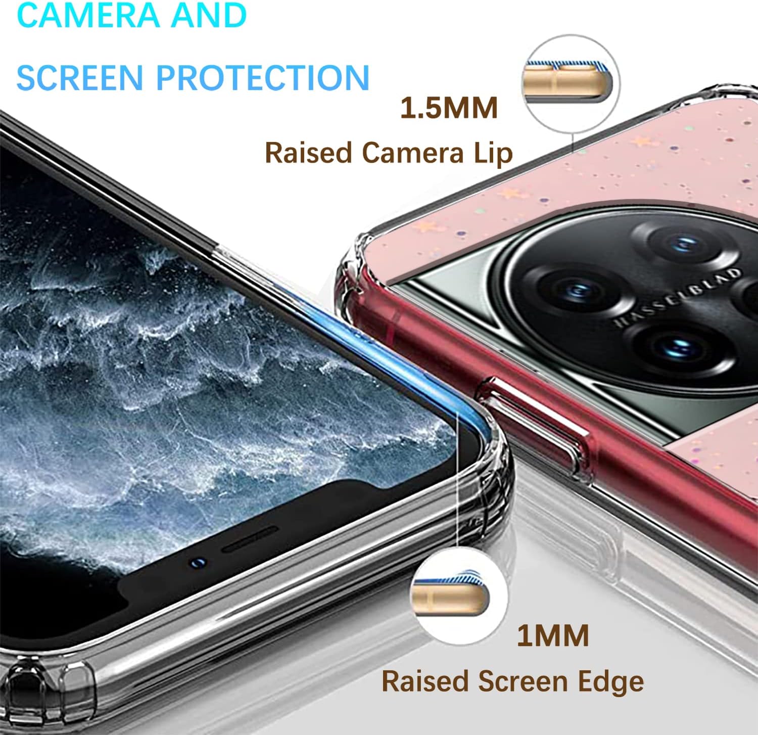 Compatible with Oneplus 11 Case Glitter Clear Green, Oneplus 11 Phone Case Silicone Transparent Soft TPU Women Girls Shockproof Protective Slim Cover (Pink)  Wousunly   