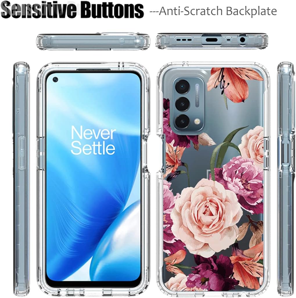 Ueokeird Case for Oneplus Nord N200 5G Case, DE2117 Case with Tempered-Glass Screen Protector, Cute Clear Floral Pattern Full Body Protective Phone Cover Cases for Oneplus Nord N200 5G (Purple Flower)  Ueokeird   