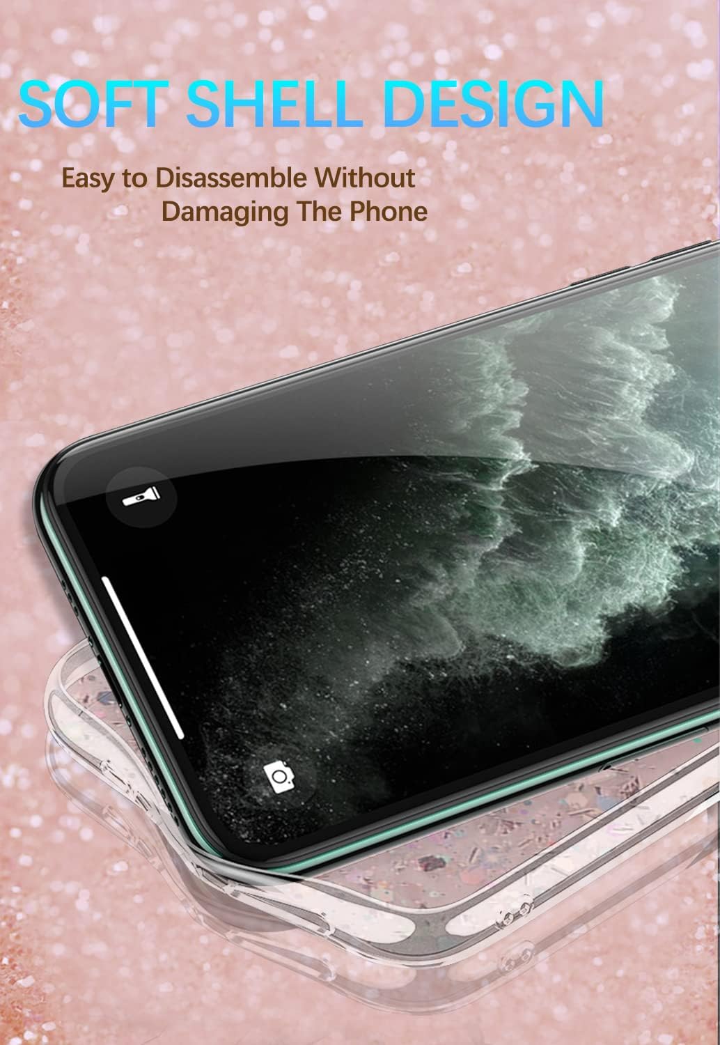 Compatible with Oneplus 11 Case Glitter Clear Green, Oneplus 11 Phone Case Silicone Transparent Soft TPU Women Girls Shockproof Protective Slim Cover (Pink)  Wousunly   