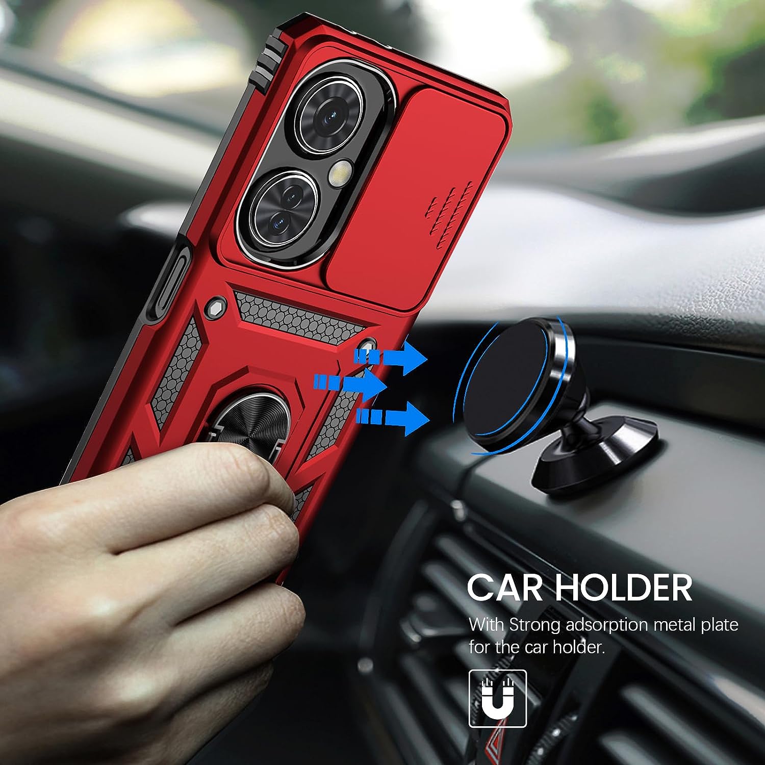 Liufcx for Oneplus Nord N30 5G Case + Screen Protector with Kickstand & Slide Lens Protector Cover, Heavy Duty Armor Shockproof Rugged Military Grade Protective Case for Oneplus Nord N30 5G (Red)  Liufcx   