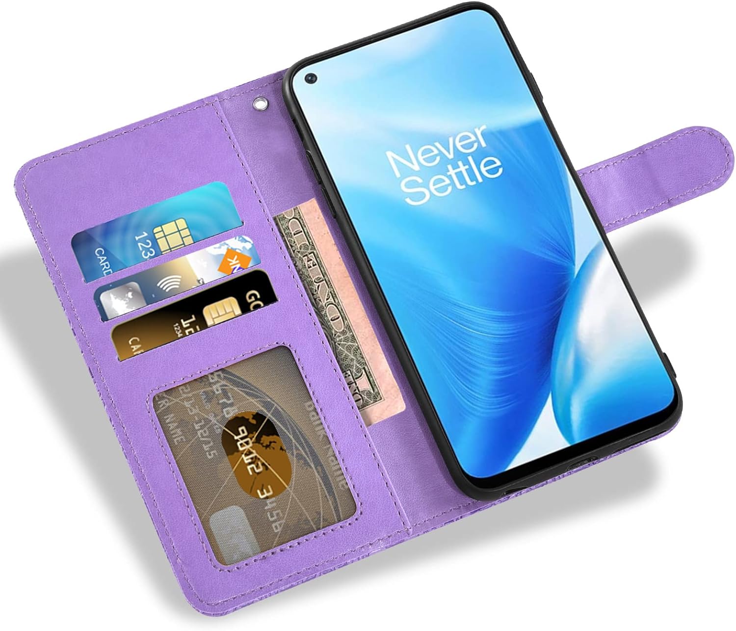 Asuwish Phone Case for Oneplus Nord N200 5G with Screen Protector and Lace Wallet Cover Flip Card Holder Stand Cell Accessories One plus N 200 G5 1 plus 200N 1Plus One+ 1+ N2005G 2021 Women Men Purple  Asuwish   