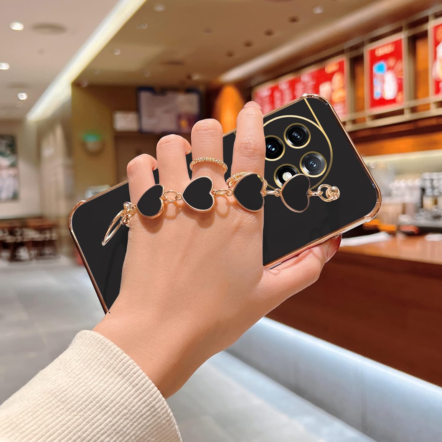 Jancyu Compatible with Oneplus 11 Case Silicone,Shockproof Phone Case for Oneplus11 with Strap Love Slim Protective Accessories Cute Cover for Women Girls (Black)  Jancyu   