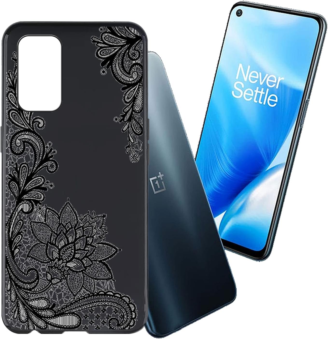 AQGG for Oneplus Nord N200 5G [6.49"] Case, Soft Silicone Bumper Shell Black Flexible Rubber Phone Protective Cases TPU Cover for Oneplus Nord N200 5G -Eyes  AQGG Black Flower - 108  